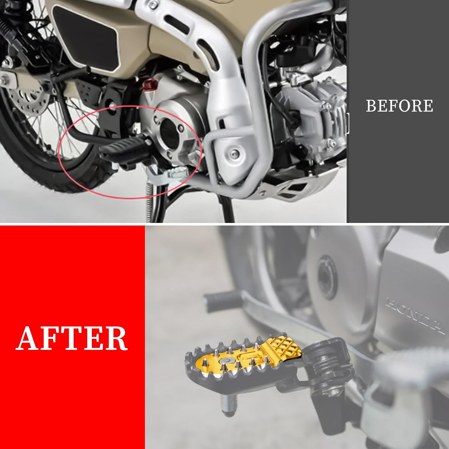 CT125 Gold Spiked Front Footrest Foot Pegs Accessories Compatible with Ct125 Trail 125 Hunter Cub JA55 JA65 2021 2022 2023 2024