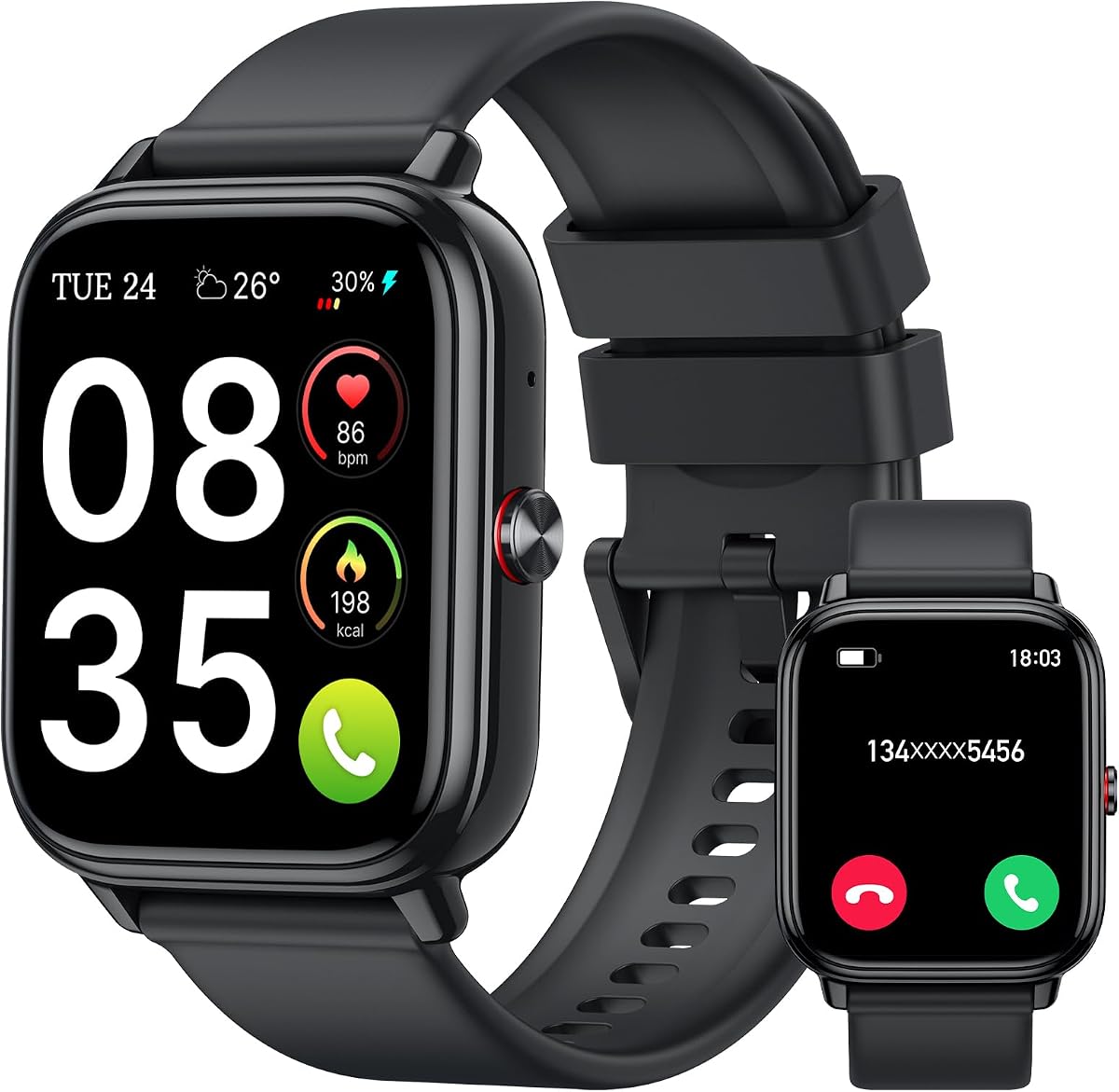 Smart Watch for Men Women (Answer/Make Calls),1.83" HD Touchscreen Fitness Tracker, 480Hrs Playtime,112+ Sports Modes,Fitness &Tracker,Health,Sleep,Fitness Watch for Android/iOS,IP68 Waterproof,Black