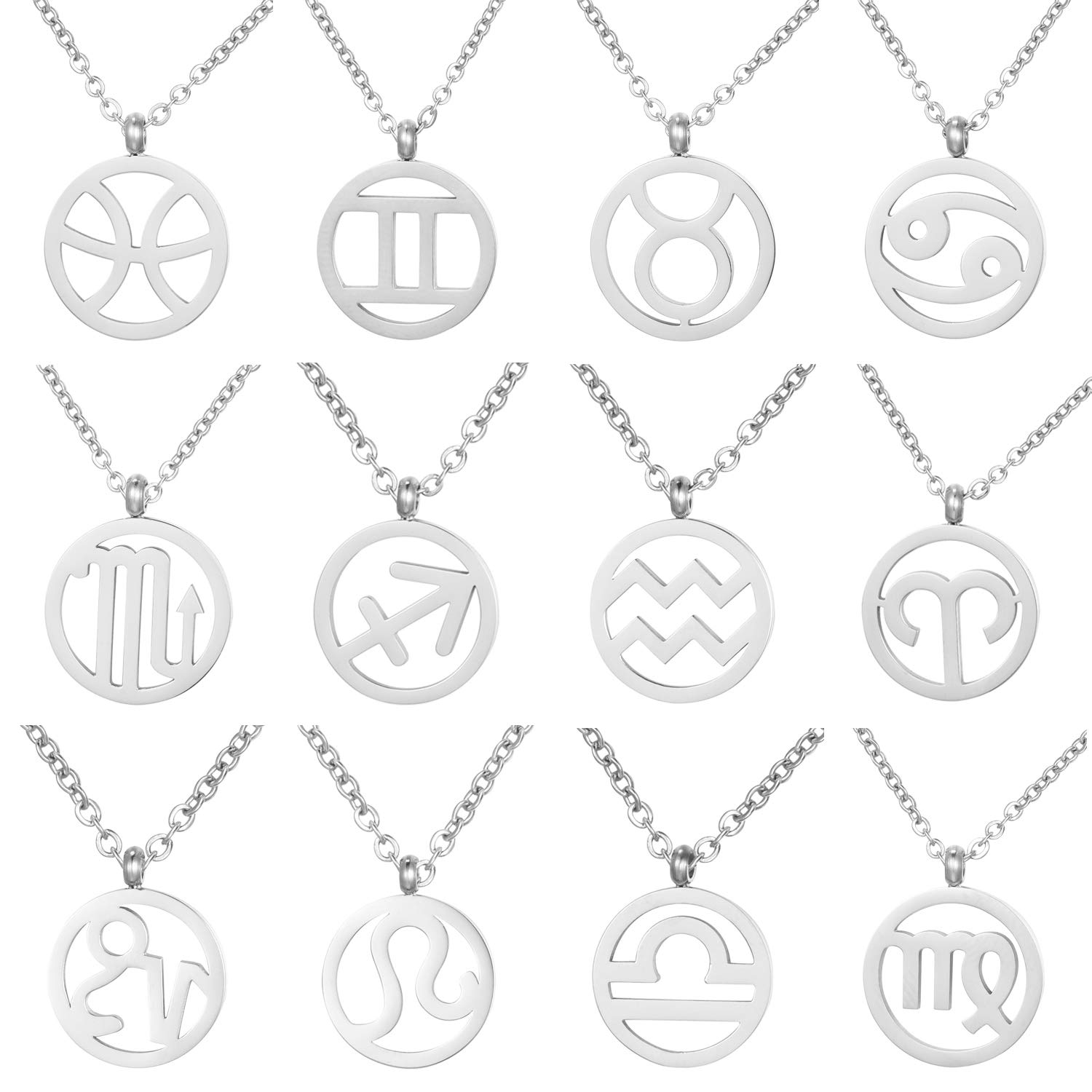 Morella Collar Acero Inoxidable Plata con Colgante Signo del Zodiaco en Bolsa de Terciopelo