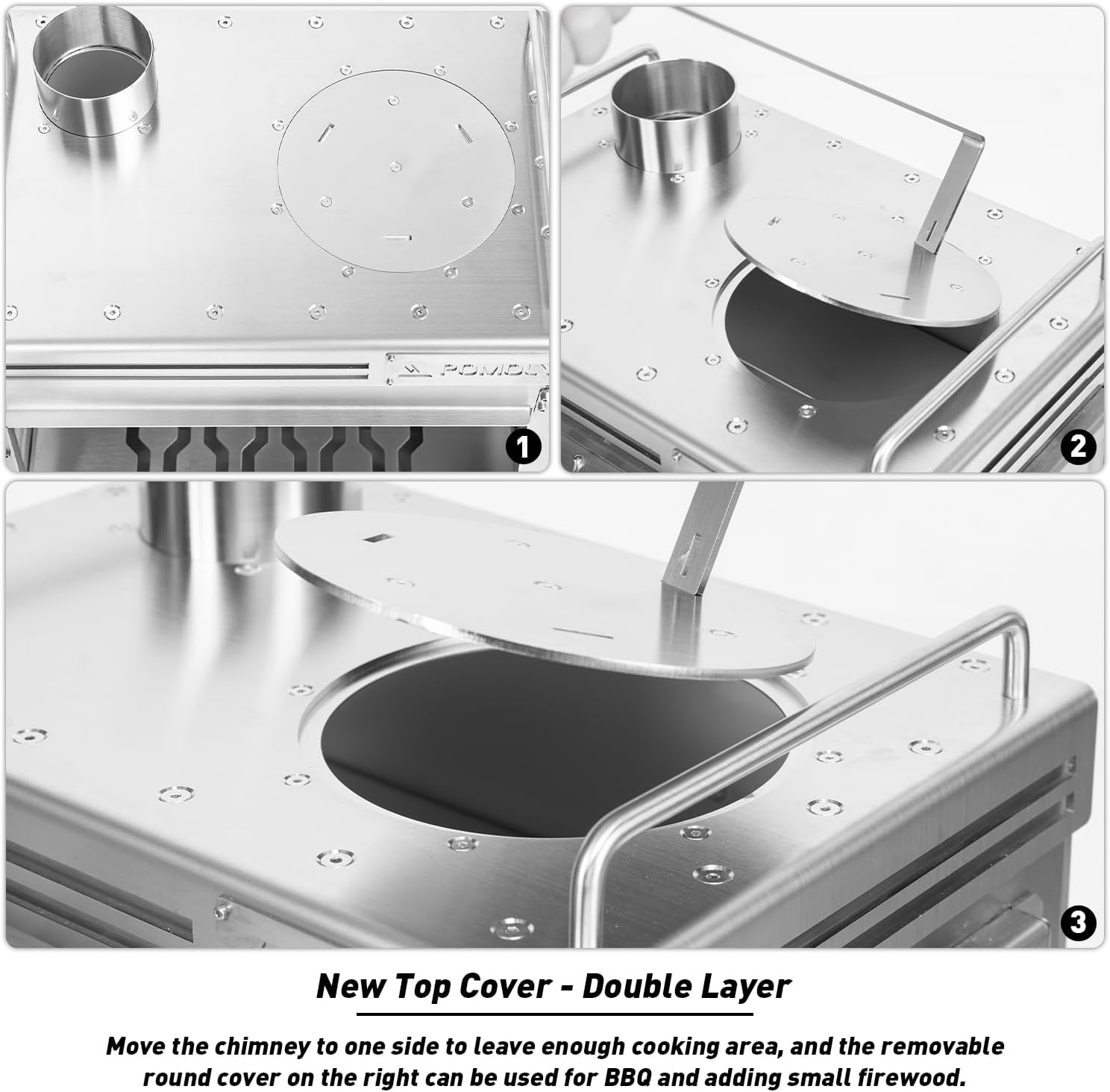 POMOLY Camping Tent Stove Wood Burning Stove, Dweller Max 3 Stainless Steel Wood Stove for Hiking, Cooking, Heating (with 3 Glasses)