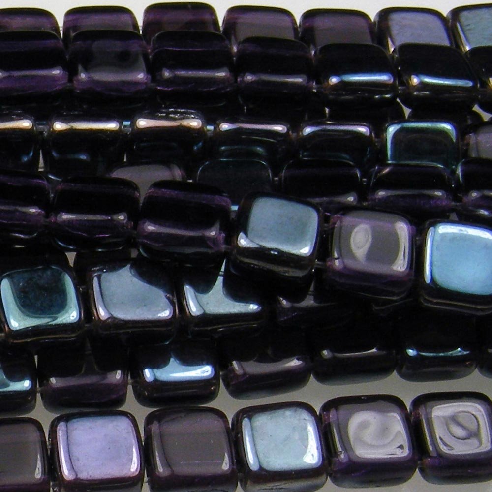 CzechMate 6mm Square Glass Czech Two Hole Tile Bead - Tanzanite Celsian
