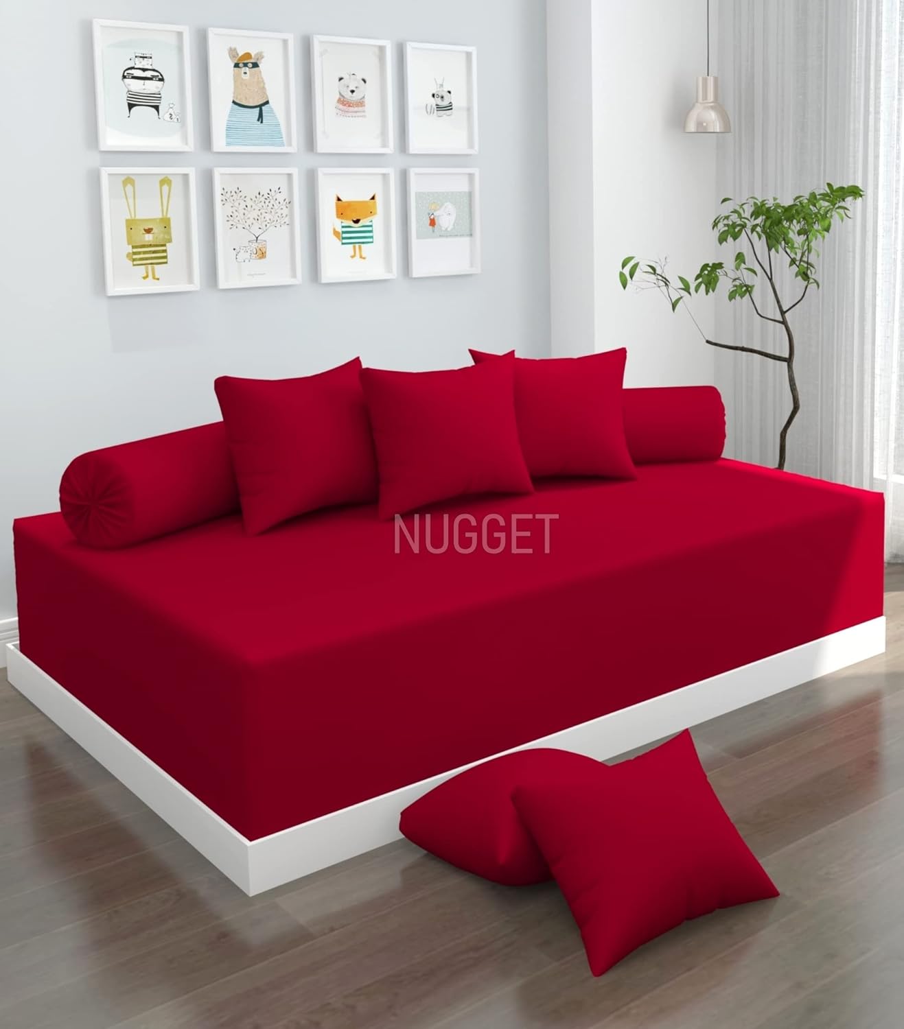 NUGGET 240 TC Solid Diwan Set Covers 8 Pieces, Pure Glace Cotton Solid