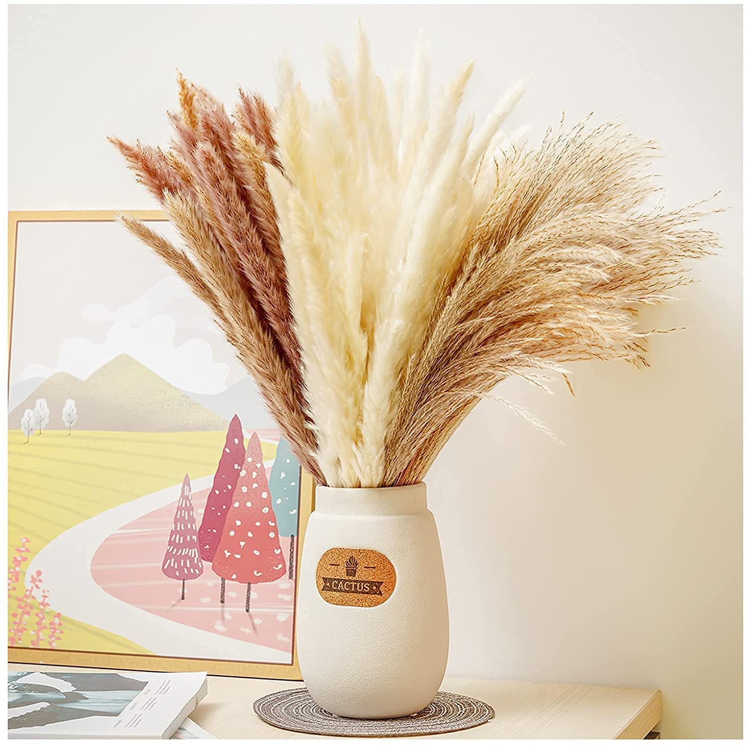 Pampas Grass＆Natural Dried Eucalyptus Bundle, Reed Grass Bouquet for Wedding Boho Flowers Home Table Decor, Rustic Farmhouse Party