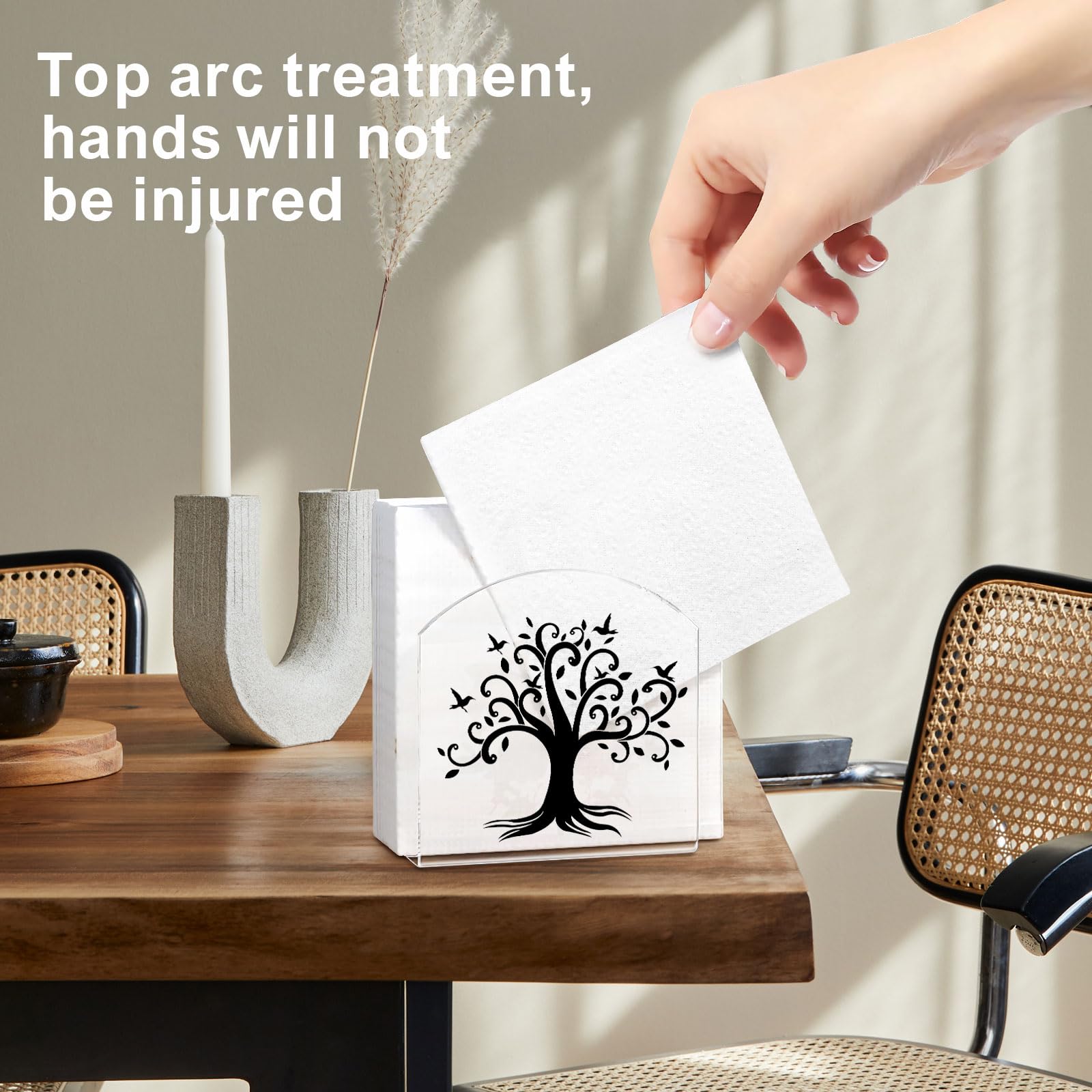 Paquete de 2 servilleteros de acrílico transparente con patrones de diseñador, dispensador de mesa vertical moderno para servilletas de papel de cóctel de 5 x 5 pulgadas, se adapta al comedor, cocina