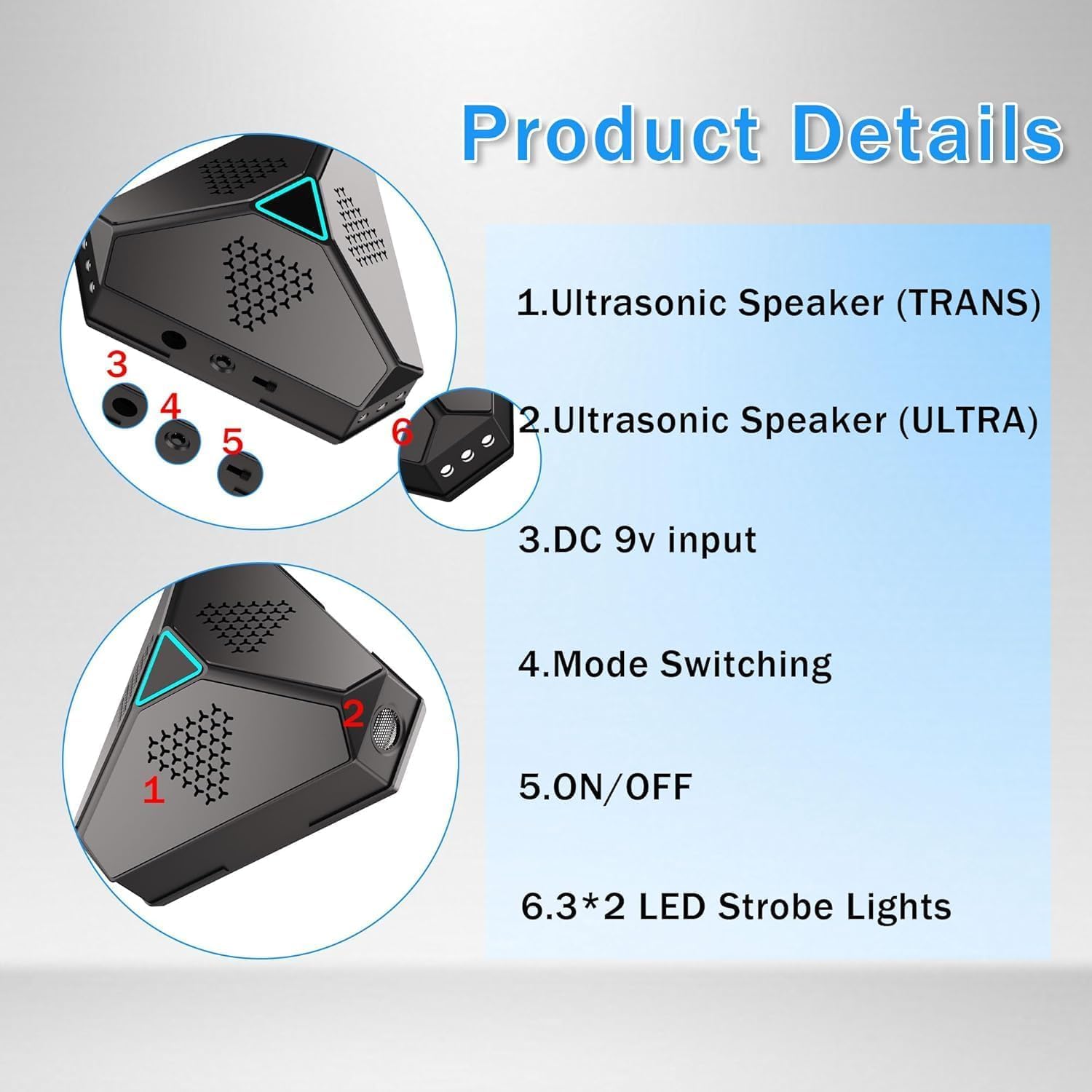 Ultrasons pour Rats, répulsif à ultrasons pour Souris, Souris et Rats à ultrasons 360 ° avec lumière LED répulsif à ultrasons pour rongeurs parasit araignées Papillons Fourmis