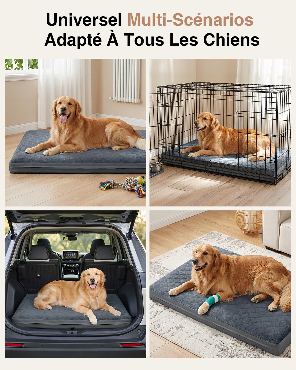Panier Chien Taille Moyenne-88x55x7 Cm, Tapis Chien Imperméable, Une Face en Cuir Synthétique, Coussin Chien Orthopédique Double Face, Doublure Imperméable, Amovible et Lavable, Gris