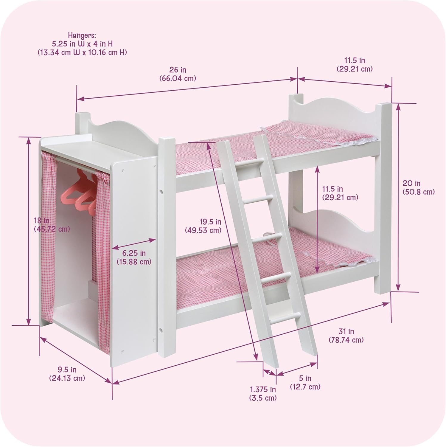 Badger Basket Doll Bunk Bed with Armoire for 18 to 22-Inch Dolls – Includes Bedding, Ladder, and Storage – Perfect for Imaginative Play