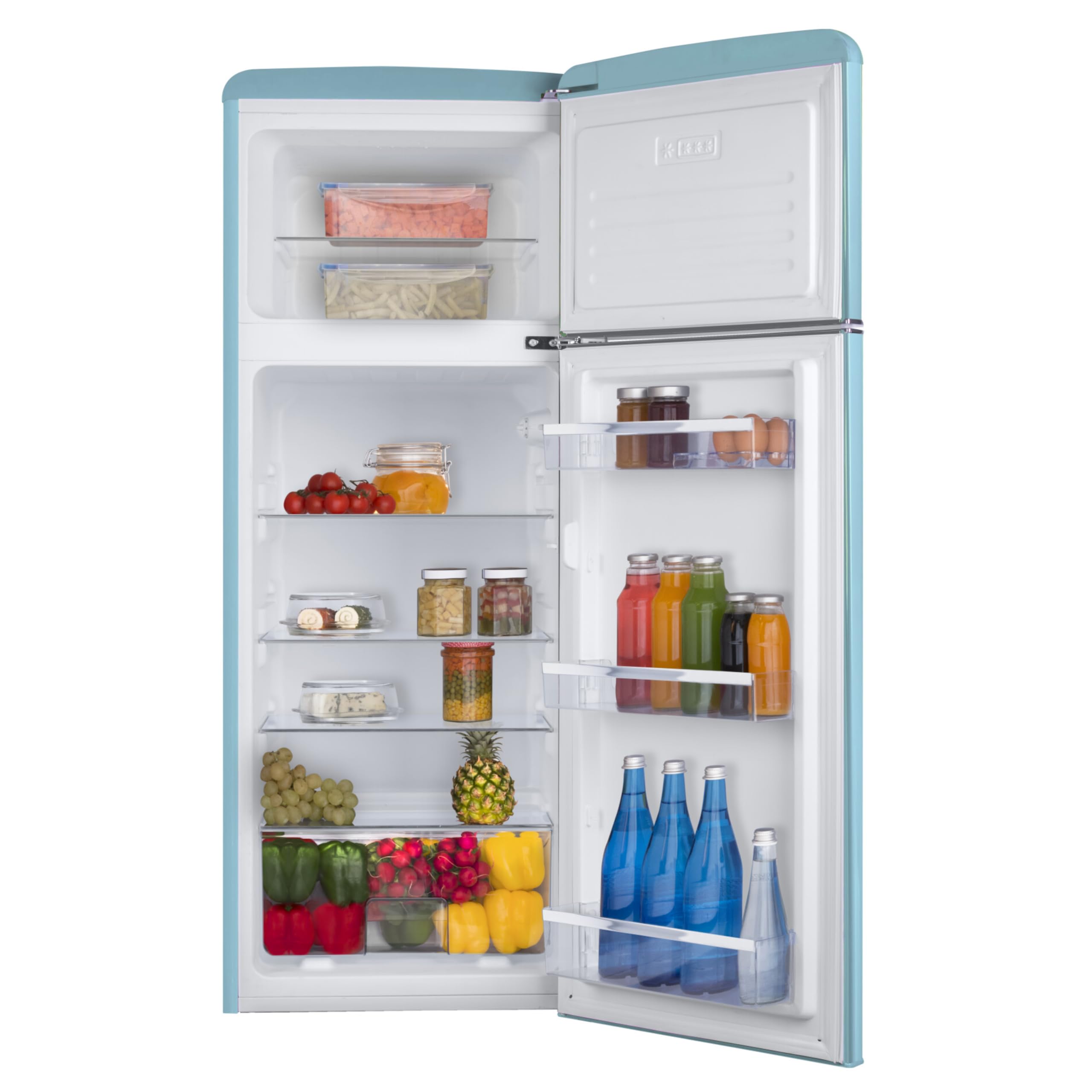 Amica KGC 15632 T Retro Kühl-/Gefrierkombination / Ice Blue (Türkis) / 144cm (H) x 55cm (B) x 62cm (T) / Retro-Design / Kühlschrank mit Gefrierfach