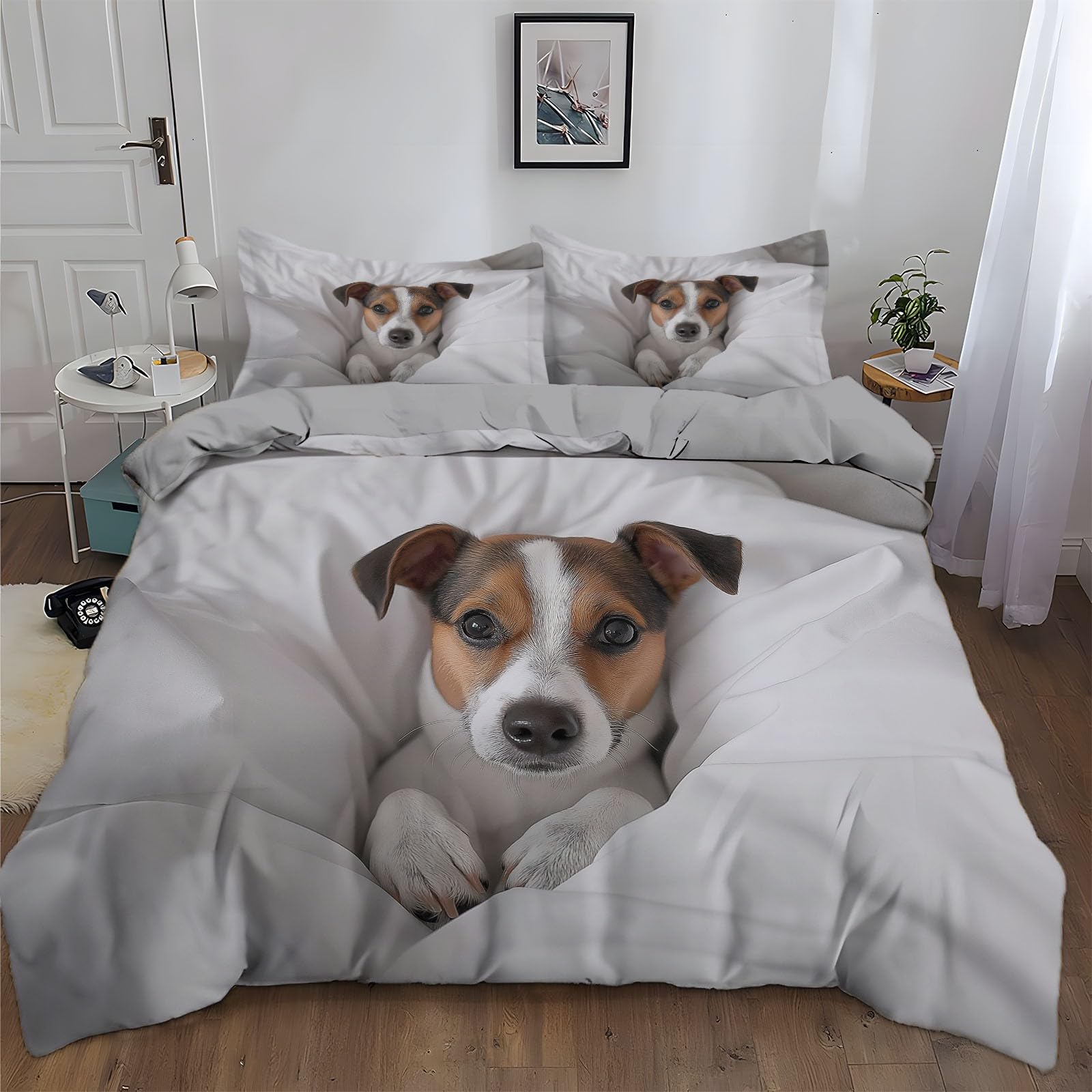 Housse de couette 260x240 cm imprimé animal anti-plis gris clair