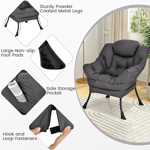 Miniatura 6 de KOMFOTT Silla decorativa moderna, sofá perezoso tapizado suave con bolsillo lateral y reposabrazos, sofá individual, sillón de ocio para sala de