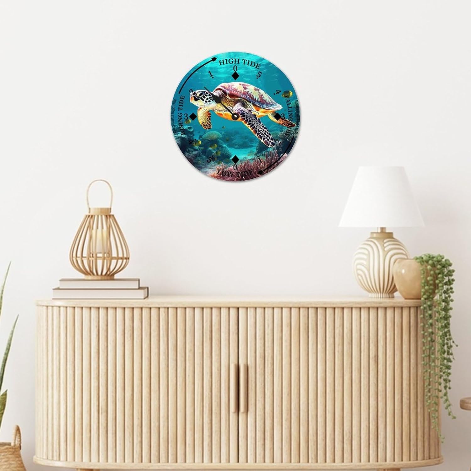 Sea Turtle Wood Tidal Clock Ocean Time Maritime Coastal Beach High Tide Low Tide Clock Rustic Wooden Nautical Tide Movement Vintage Decor for Beach House Kitchen Wall Art 12x12 in