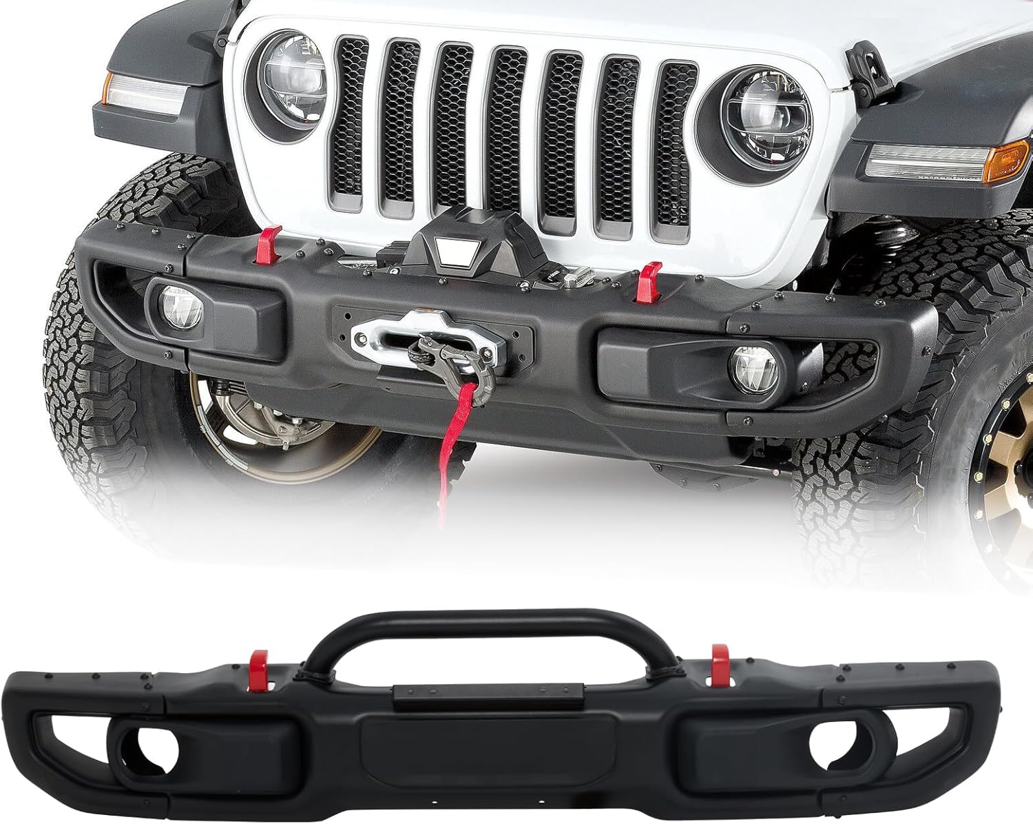 CALLIERT Aluminum Front Bumper Compatible with Jeep Wrangler JL 2018-2025 ＆ Gladiator JT 2020-2025 10th Anniversary Off Road W/O Sensors Bumper with Winch Plate