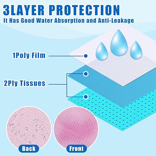 Miniatura 3 de 250 baberos dentales, baberos dentales desechables rosados, 3 capas impermeables para tatuajes, baberos suaves y resistentes a los fluidos para