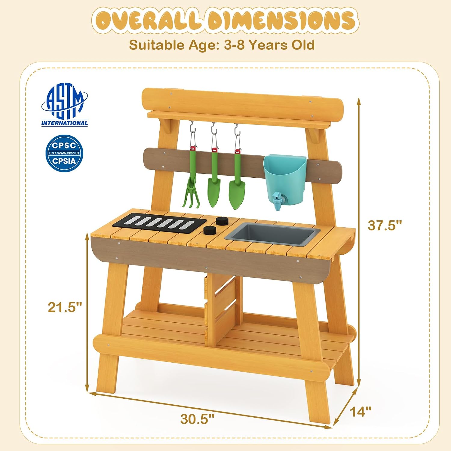 Costzon Mud Kitchen for Kids Outdoor, Montessori Pretend Playset w/Removable Faucet, Sink, Grill Rack, Gardening Accessories & Storage Shelves, Wooden Play Kitchen for Boys Girls Aged 3-8