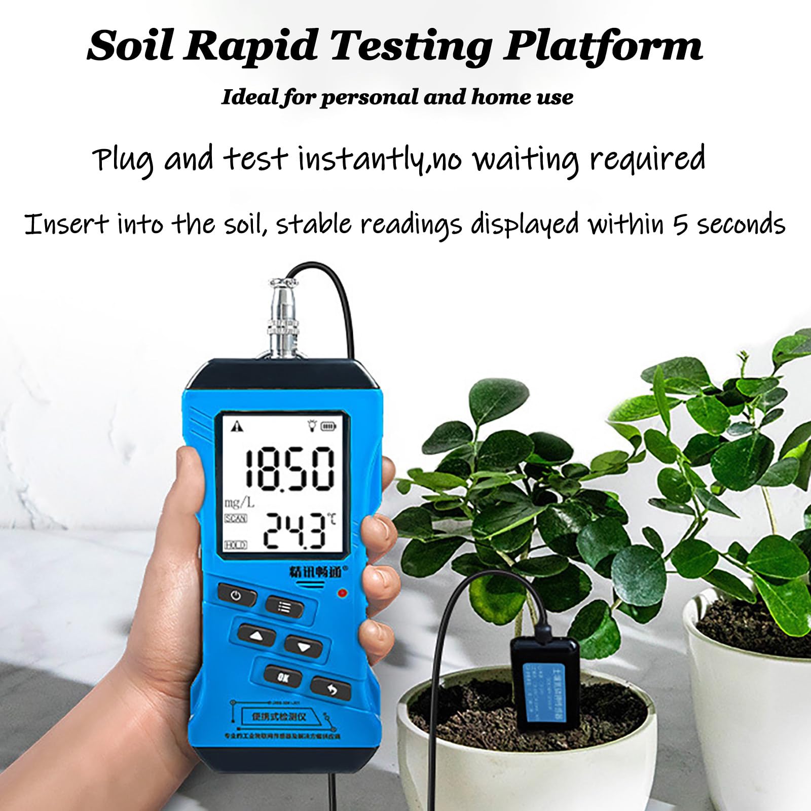 Tester gleby, cyfrowy miernik pH z czujnikiem wilgotności i temperatury, tester NPK, podświetlany LCD zestaw do testowania gleby ogrodowej, do trawnika, gospodarstwa, roślin wewnętrznych/zewnętrznych