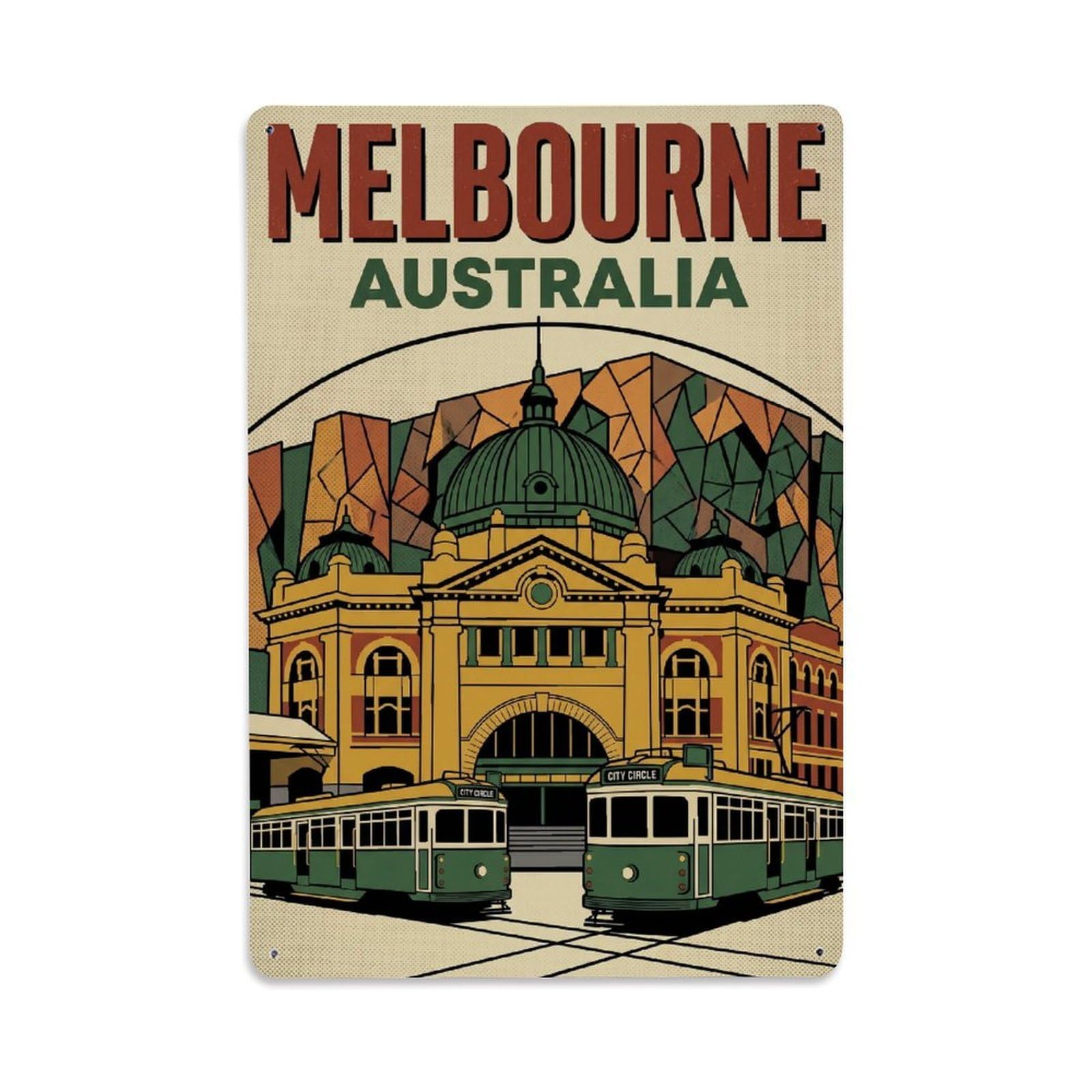 Gead 8X12inch Style Australia Melbourne Vintage Travel Metal Tin Sign