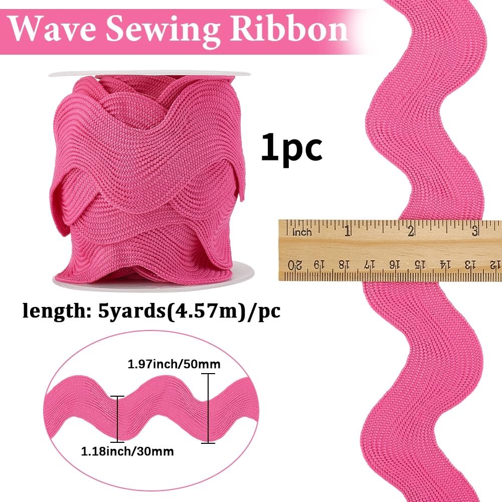 GORGECRAFT 30mm Rick Rack Trim Ric Rac 5 Yards Sewing Rickrack Lace Wave Ribbon Zig Zag Wave Bending Lace Trim Hot Pink S Shaped Woven Fabric with Spool for Sewing DIY Crafts - Image 2