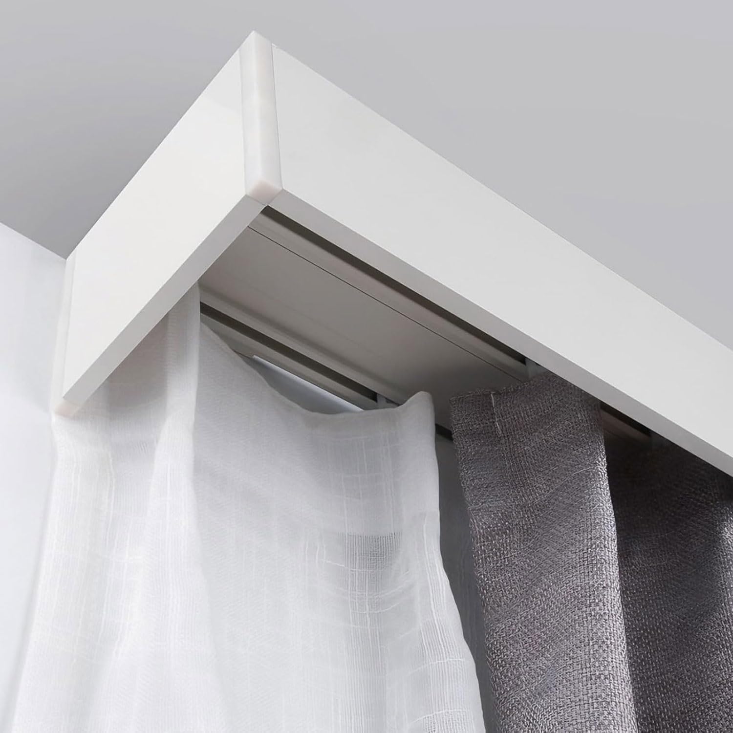 Curtain Pelmet Box Double Curtain Track Ceiling/Wall Mount Three-in-One Room Divider Rail Box Valance Frame for Living Bedroom Hotel(Top-mount,4.4m/14.4ft)