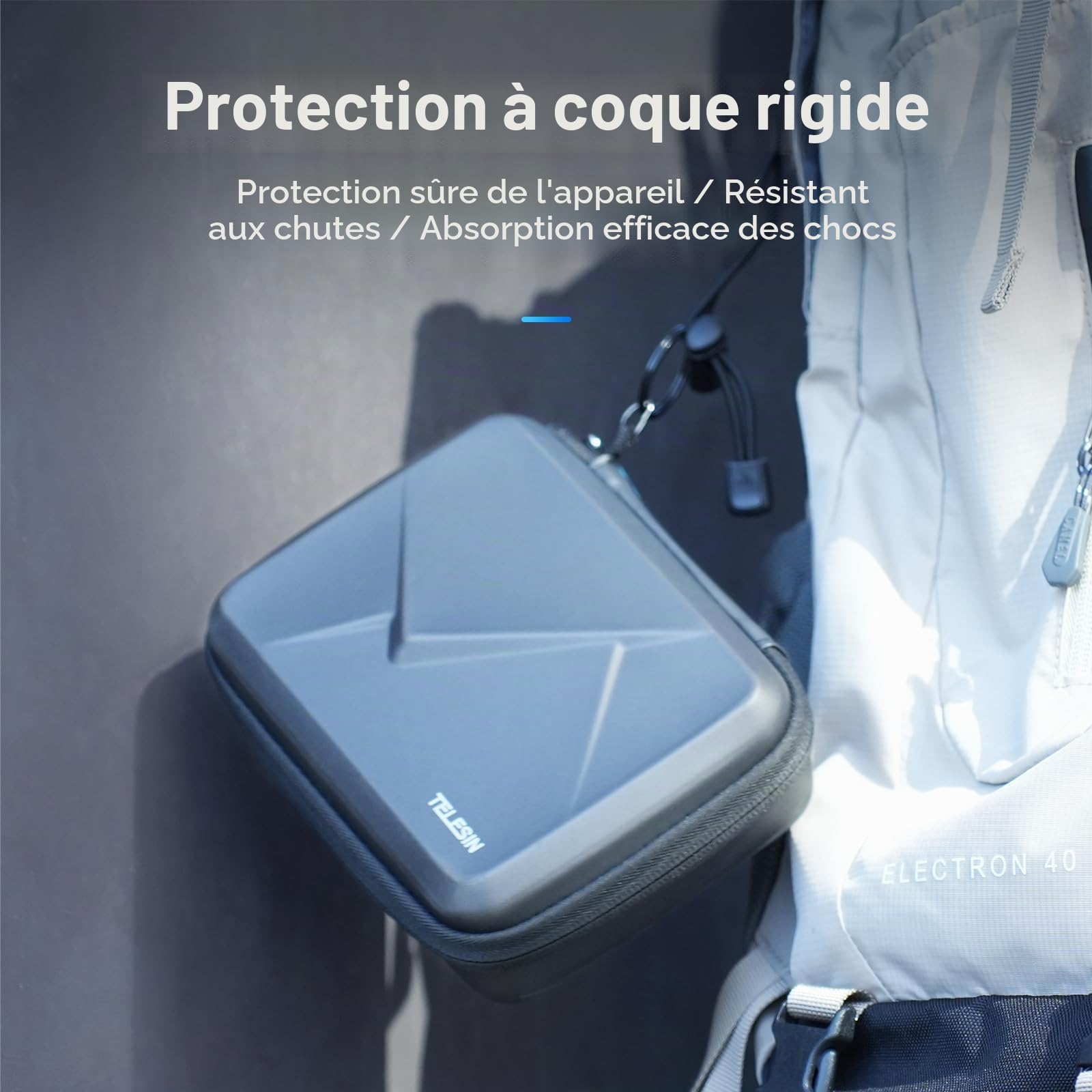 TELESIN Sac de transport pour DJI Osmo Action 5 Pro/4/3, sac de rangement portable en polyuréthane, sac de voyage de protection rigide pour Osmo Action 5 Pro/4/3, accessoires de caméra d'action