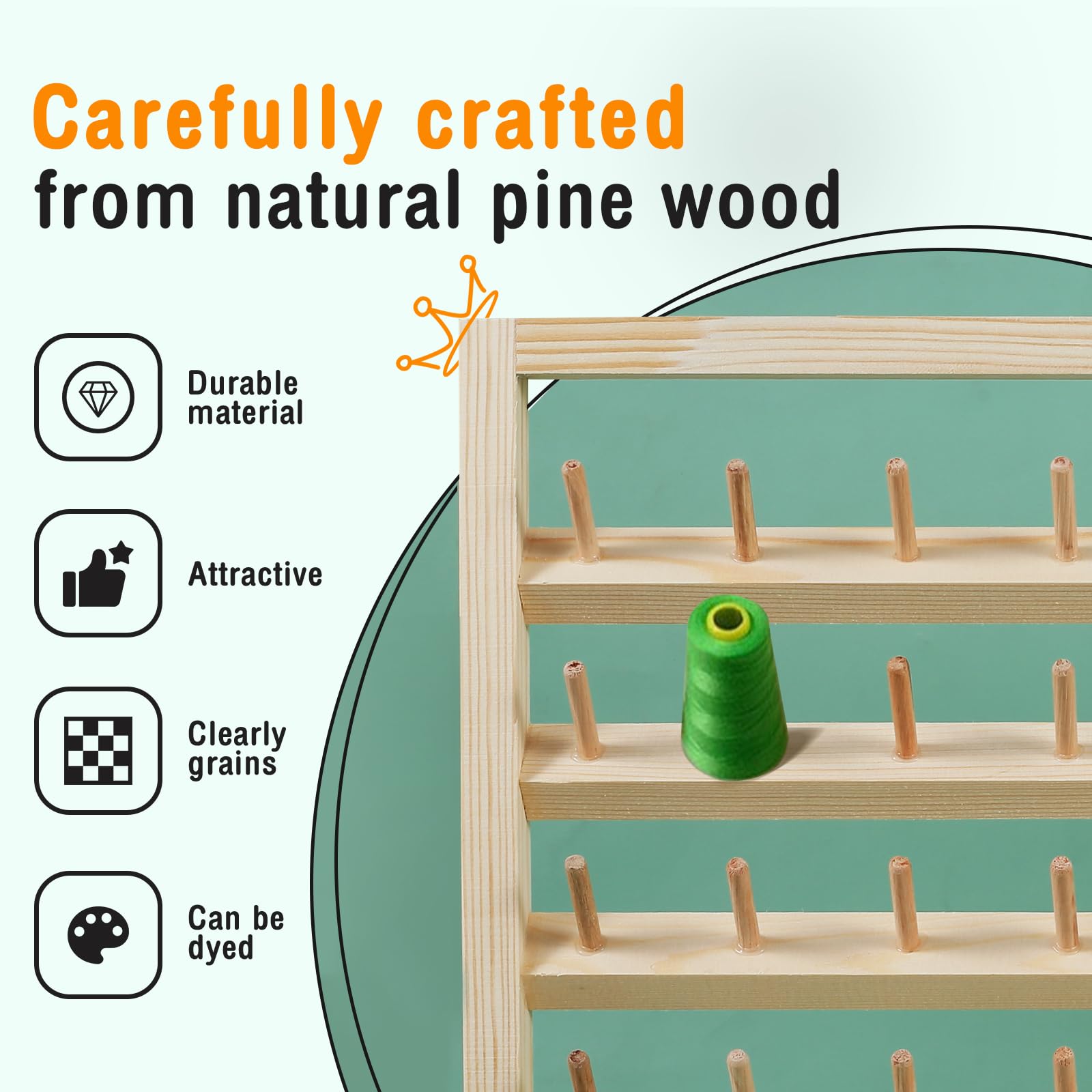 Wooden Thread Holder 48/54 Spool Wooden Thread Rack Wall Mounted Sewing Thread Holder with Screws Multi Purpose Sewing Thread Holder Organizer for Embroidery Sewing Threads Hair Band(48 axis)