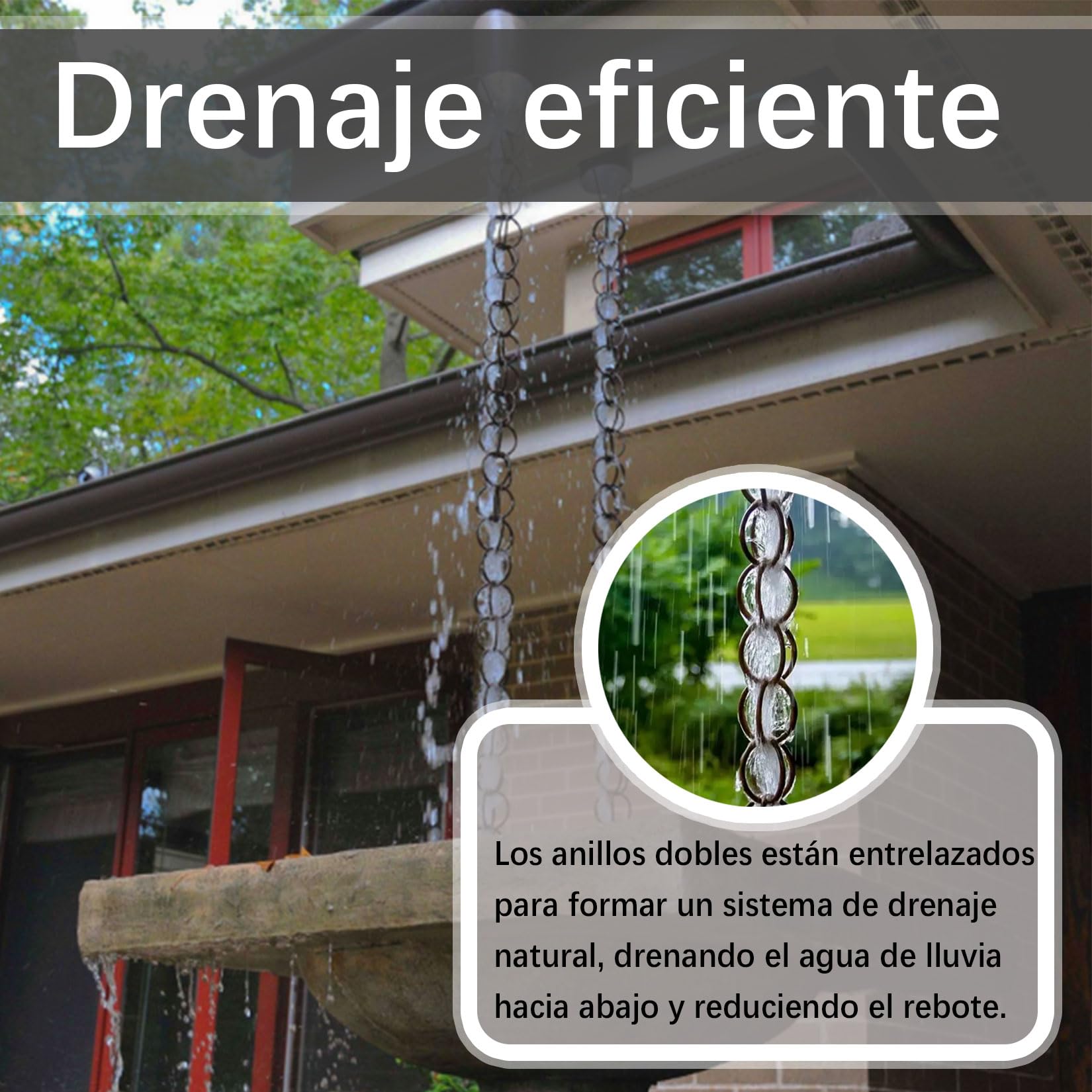 Cadena del Colector de Lluvia del Metal,Cadena de Lluvia Exterior,Agua de Lluvia de los Bajantes de los Canales,Desviador del,para Casa, Jardín, Exterior,Temple Villa 3m(10ft)