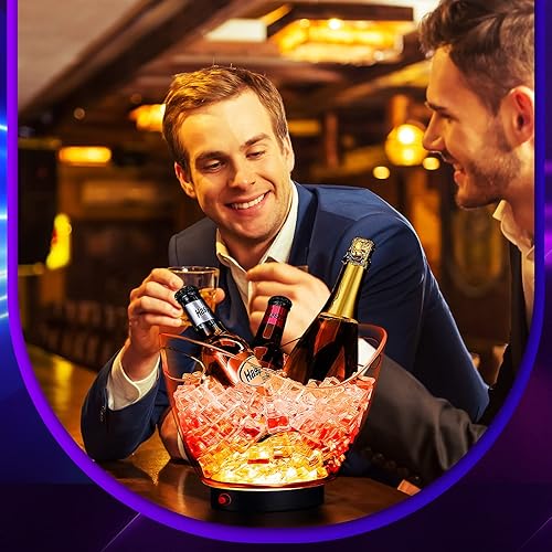 Miniatura 4 de Cubos de hielo LED de plástico transparente de 5 L, cubo de hielo de gran capacidad, cubo de hielo RGB colorido LED enfriador, cubo de champán vino,