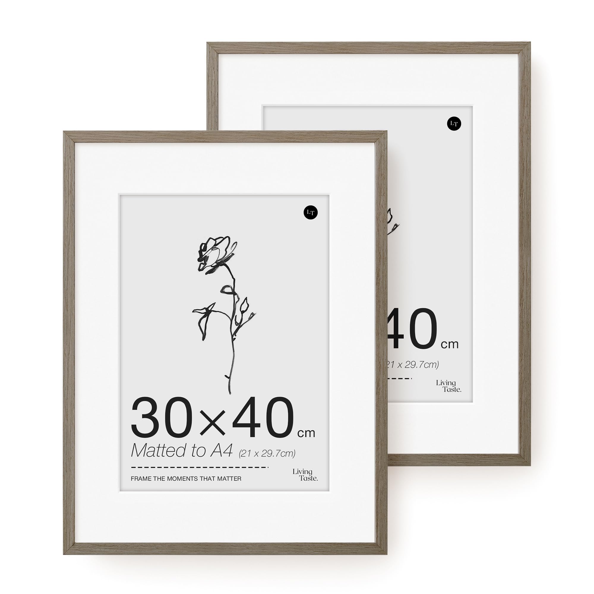 LIVINGTASTE 30x40cm Picture Frame, 12x16 inch Wood Photo Frame with Mount for A4, 2 Pack Dark Oak Finish Wall Frame with Acrylic Front, Ideal for Family Photos in Living Room — image 1
