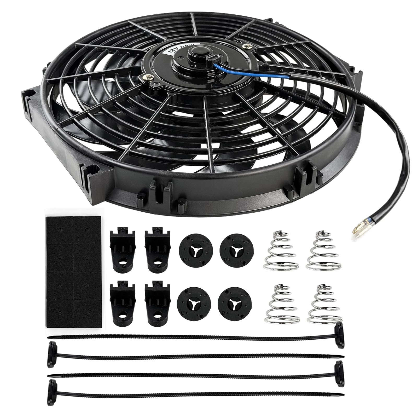 Ventola di raffreddamento universale da 12 pollici, 80 W, ventola elettrica con kit di montaggio, ventola sottile, ventola di raffreddamento per auto, camion