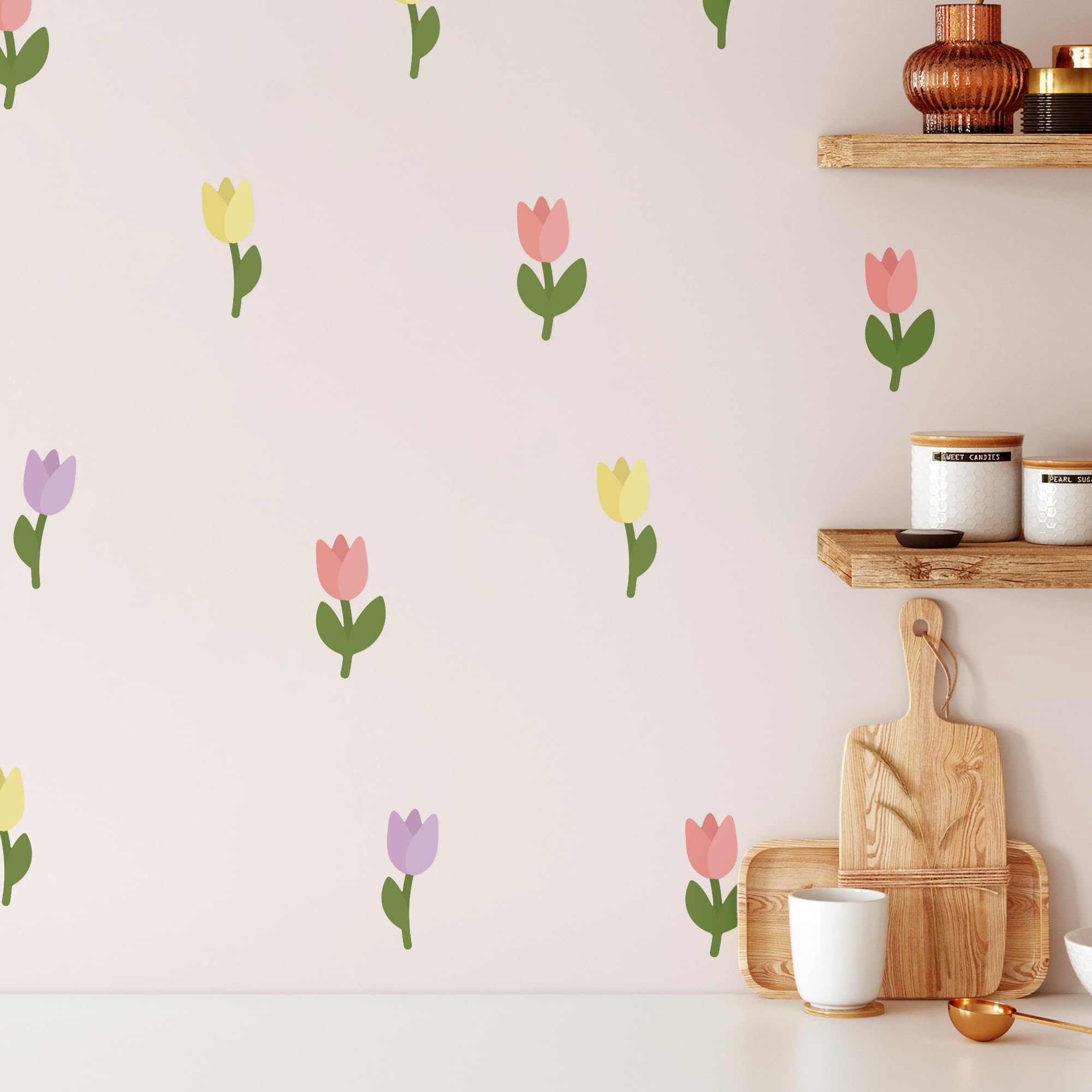 Teddylabels - Tulips Flowers Decals - Easy-to-Apply & Removable Wall Stickers: Transform Your Toddlers Bedroom with Durable, Vibrant Peel-and-Stick Wall Decor – Stickers for Kids