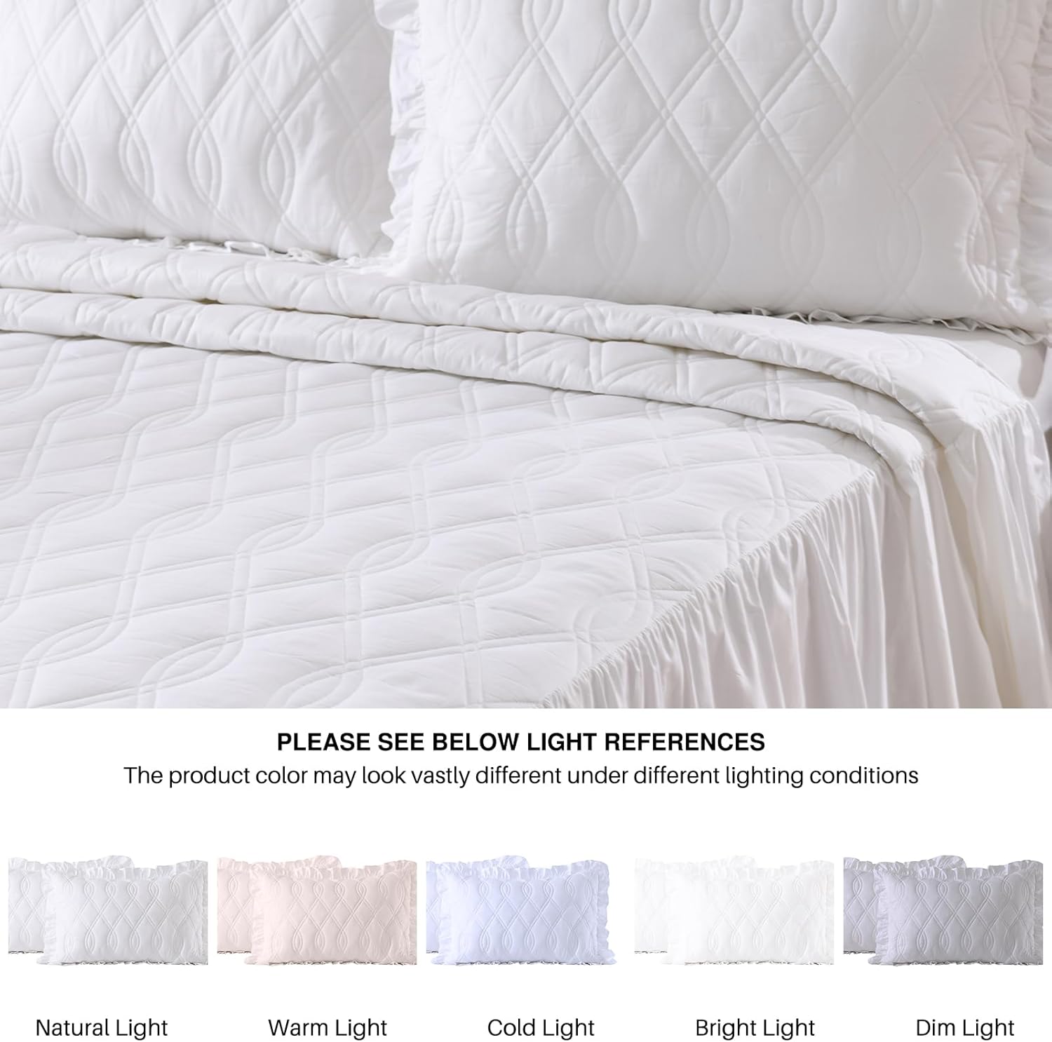 DDUOXIN Ruffle Skirt Bedspread Coverlet Sets Farmhouse King Bedspreads Vintage Chic Bed Spreads with 2 Pillow Shams, White