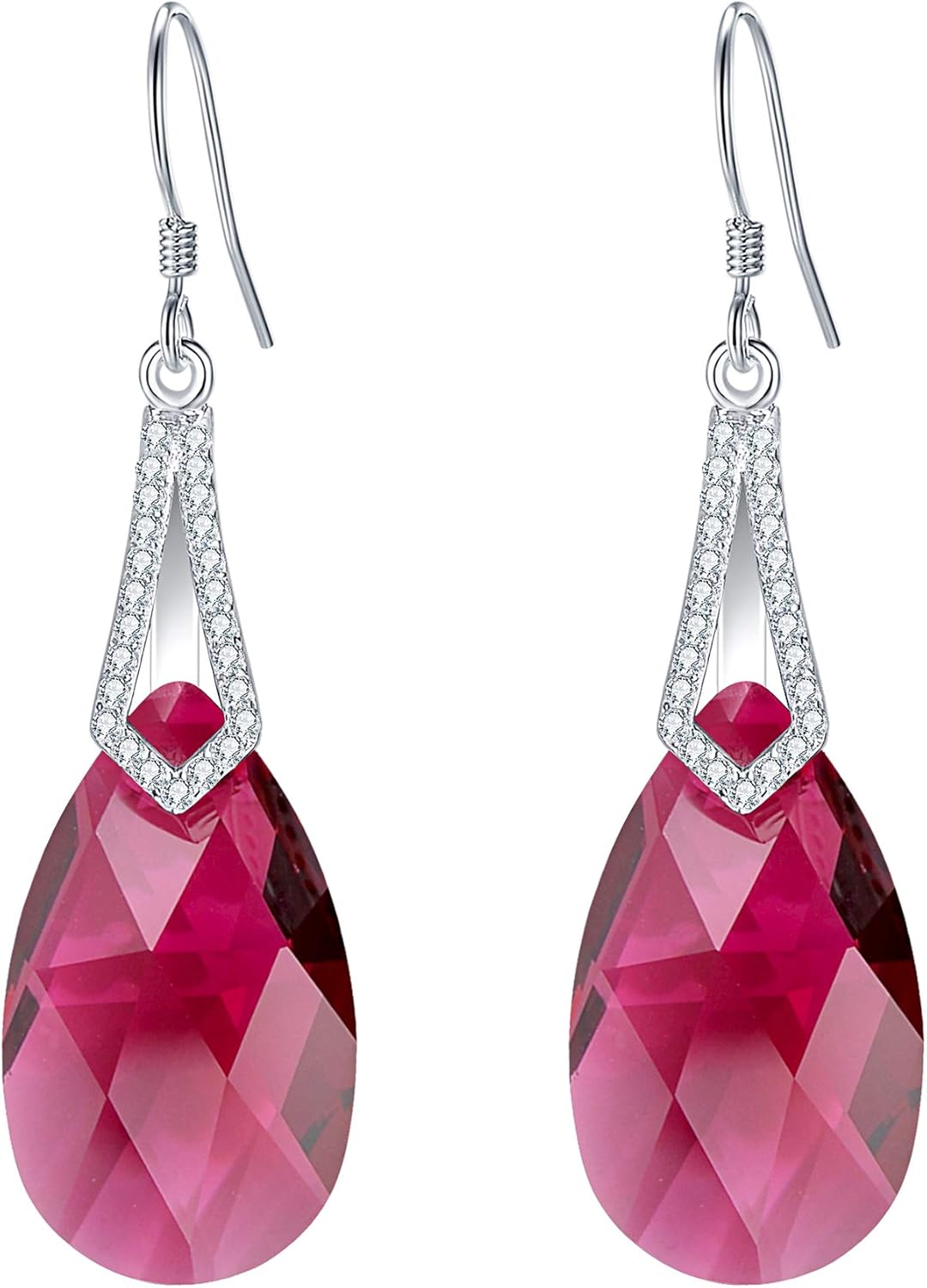 EleQueen 925 Sterling Silver CZ Teardrop Bridal Hook Dangle Earrings Made with Austrian Crystal for Women, Valentine's Day/Mother's Day/Christmas Jewelry Gift
