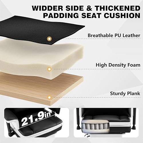 Miniatura 7 de Silla de oficina grande y alta con reposapiés de 400 libras, silla de oficina de doble capa con respaldo alto y elegantes sillas de escritorio de