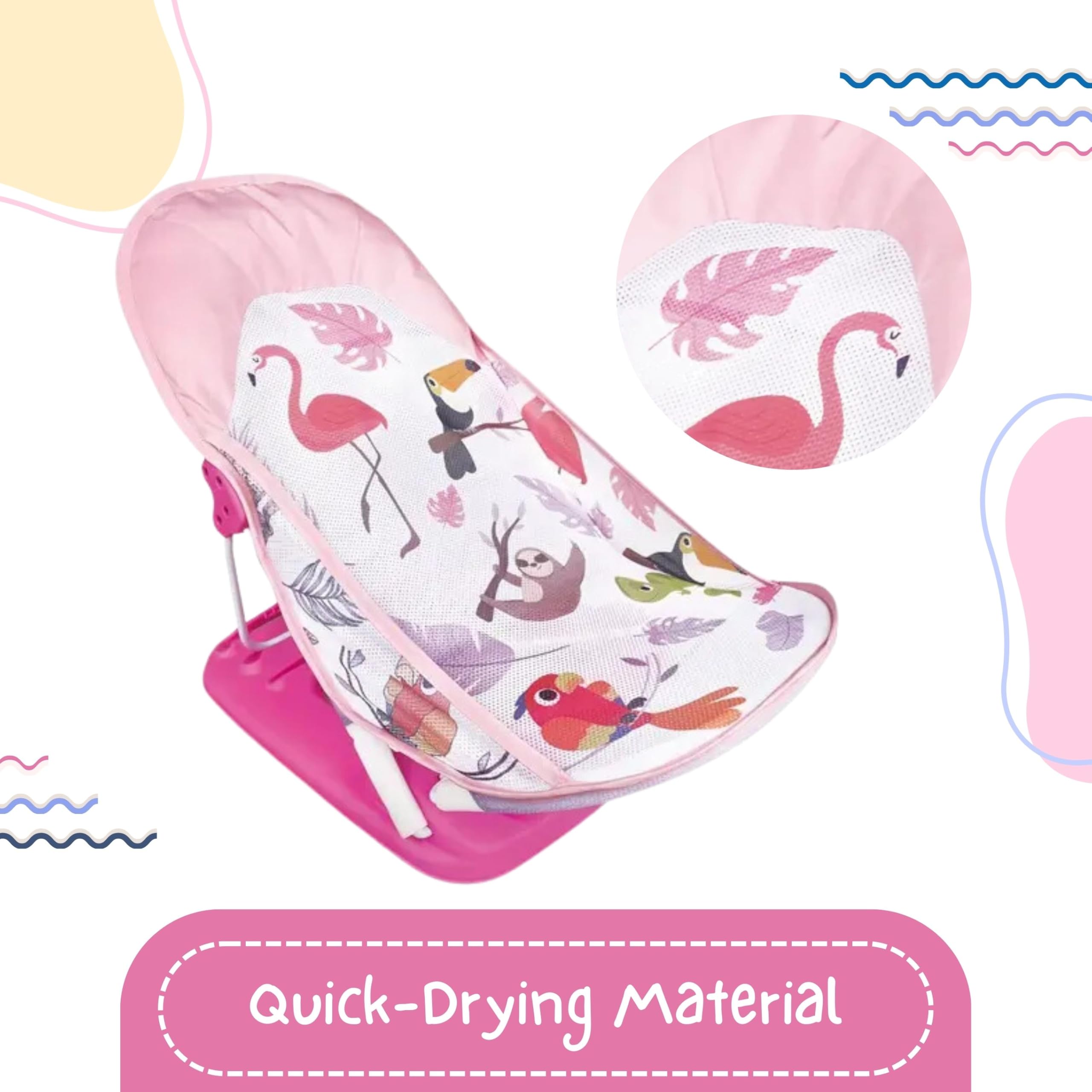 OBABY Newborn Baby Bather Foldable/Reclining/Quick Dry/Portable/Soft Cushion/Non-Slip 3 Position Adjustable, Printed and Colorful Infant Bather for Daily use. (0-18 Months) - Image 9 thumbnail