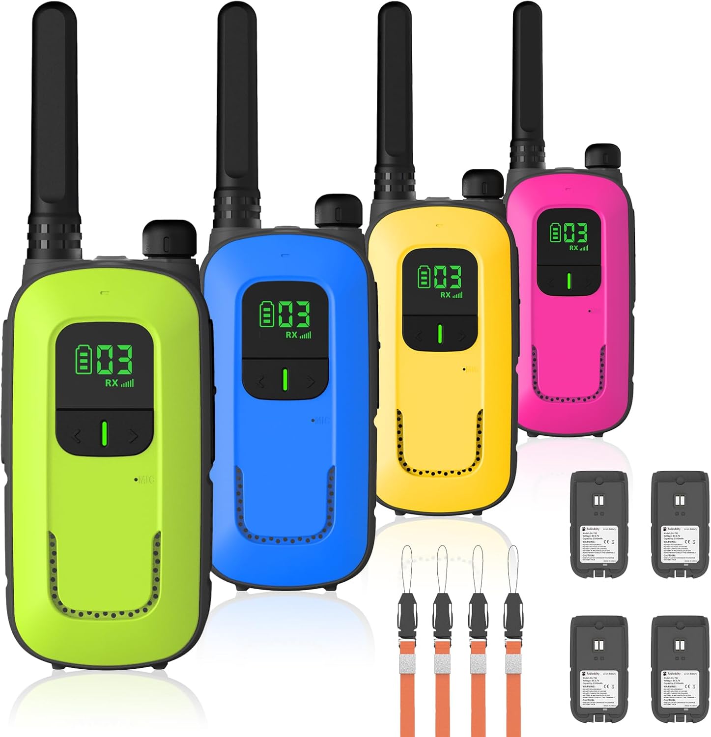 Radioddity FS-T3 Walkie Talkies for Adults Kids Long Range 4 Pack Rechargeable Walky Talky FRS Two Way Radio, 22 Channels License Free USB Charging with Flashlight Boys Girls Gift for Camping Hiking
