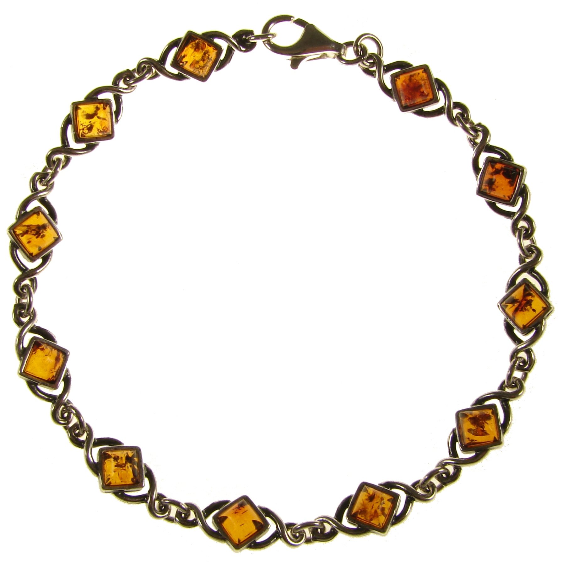 8" inch/20cm Baltic amber and sterling silver 925 ladies' cognac bracelet