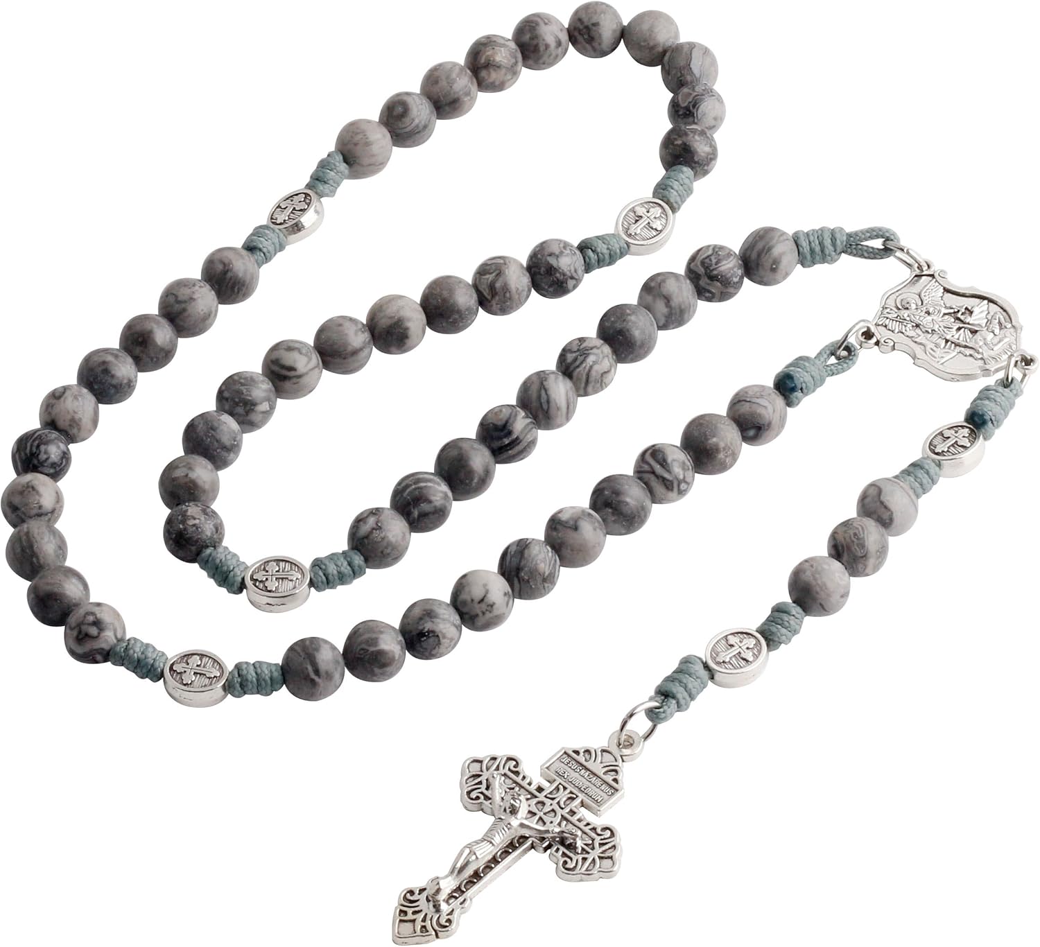 HanlinCC 10mm Natural Stone Beads Handmade Saint Michael Paracord Rosary Necklace with Religious Pouch - Image 6