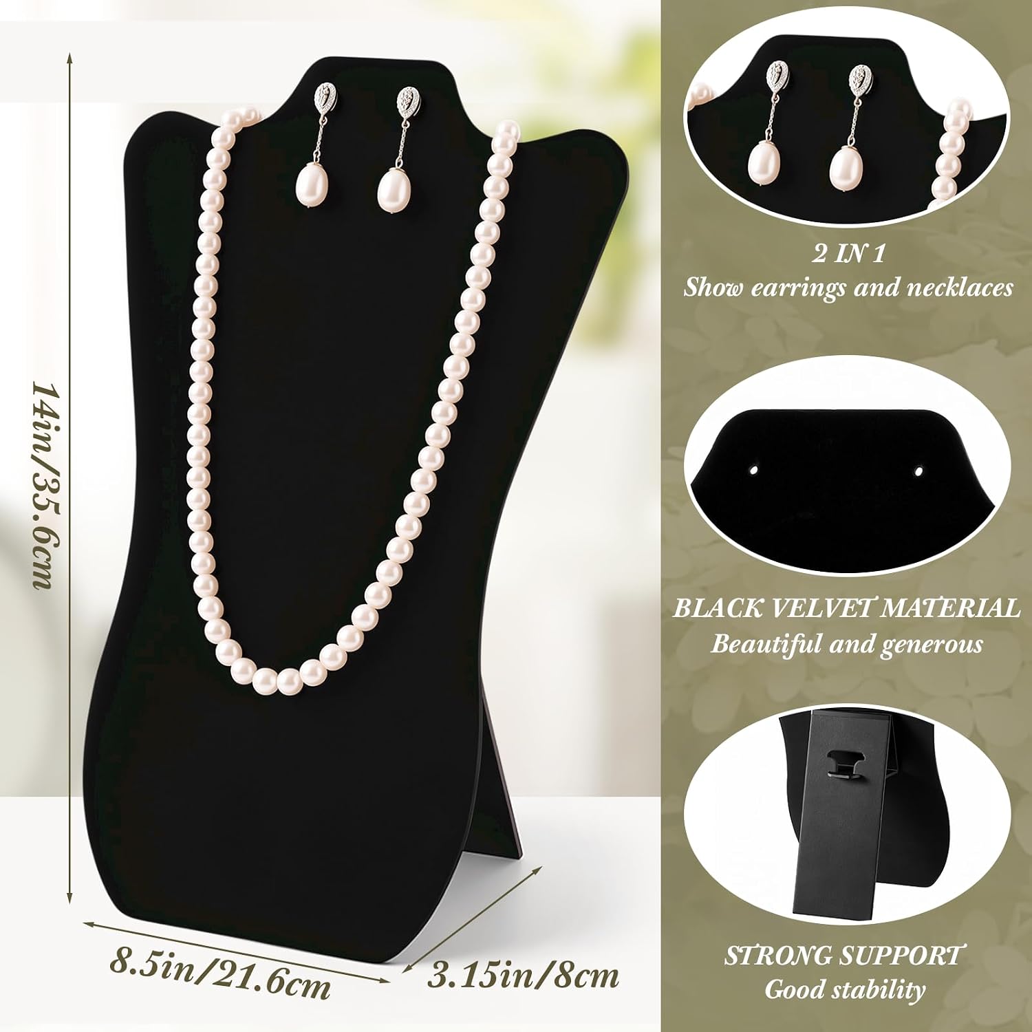 Wenqik 8 Pack Black Velvet Necklace Display Stand, 14 x 8.5 Inch