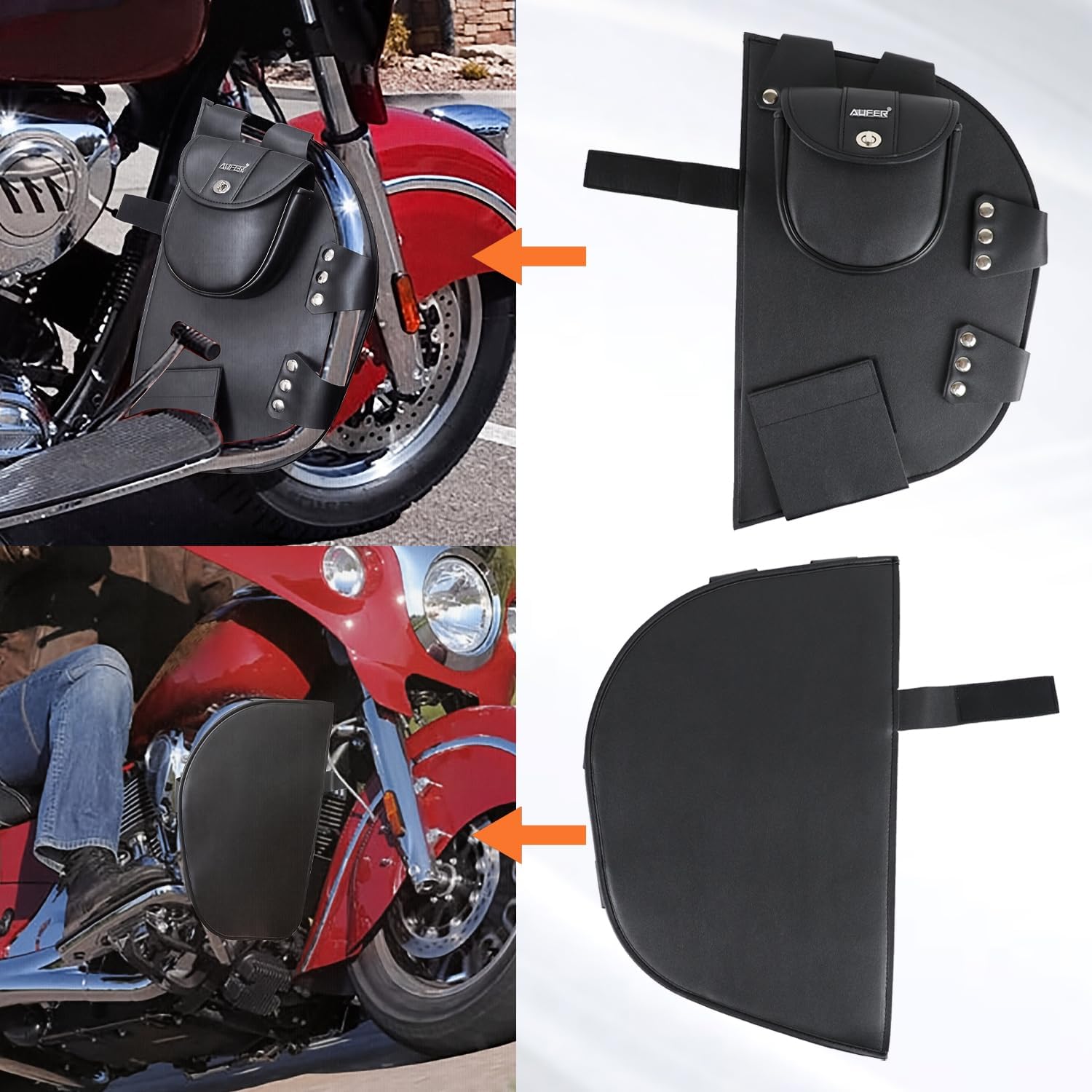 AUFER Highway Crash Bar Cover Soft Lowers Chaps Guards Cover Leg Warmer Bag Rain Guards Lower Wind Deflectors Compatible with for Indian Road Master Springfield Chief Chieftain 2014-Up