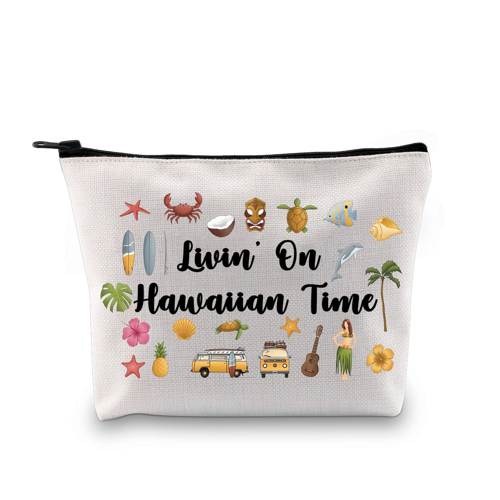 G2TUP Hawaiian Gift Livin' On Hawaiian Time Makeup Bag Hawaii Travel Cosmetic Bag Hawaii G-irls Trip Gift Hawaii Souvenirs, Hawaiian Time MB