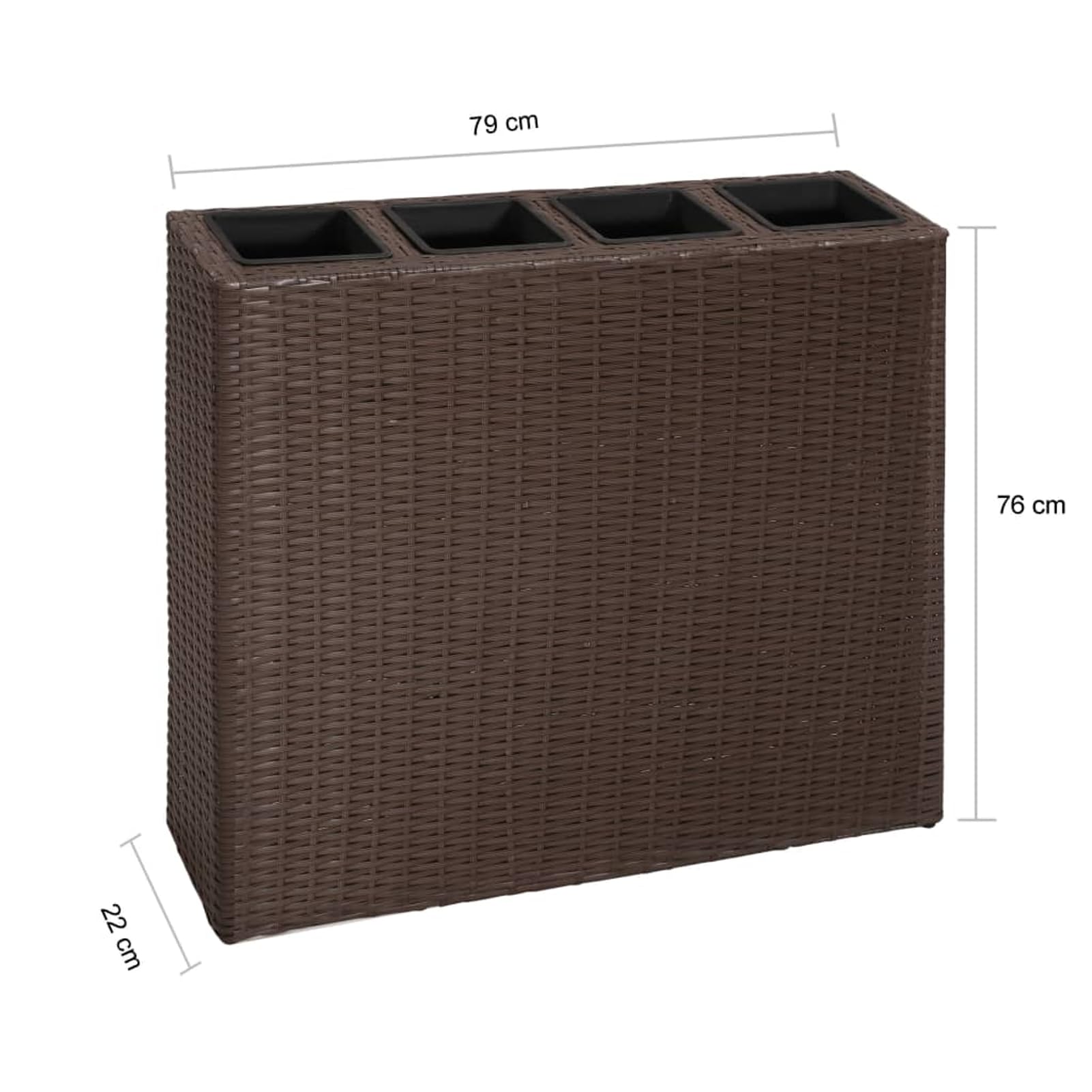 Homgoday Juego de jardinera de ratán sintético con 4 macetas, color marrón, 79 x 22 x 76 cm, modelo 41085
