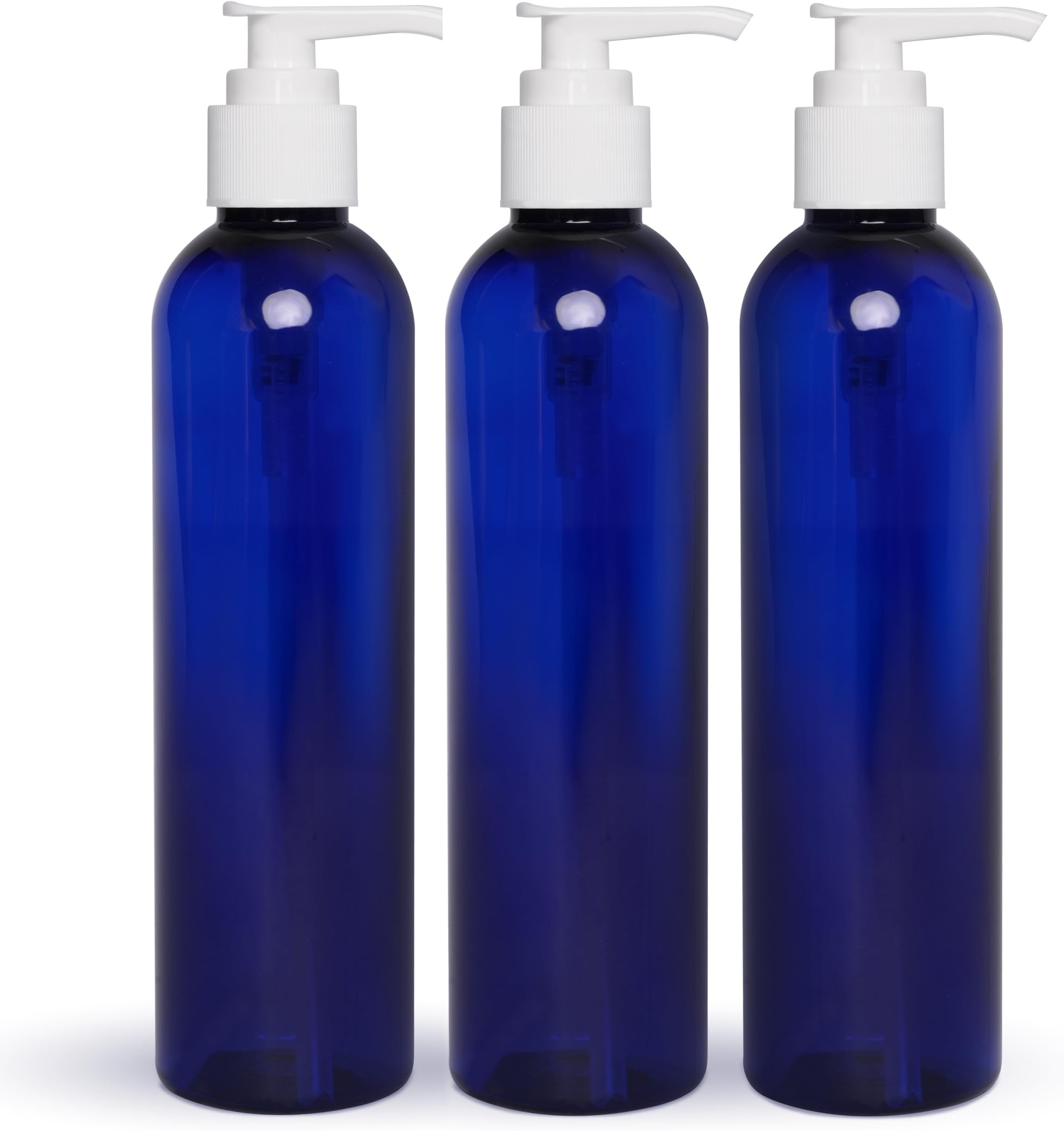 BRIGHTFROM Empty Lotion Pump Bottles, 8 Oz BPA-Free Refillable Plastic Containers, PETE1 Cobalt-Blue, Great for - Soap, Shampoo, Lotions, Liquid Body Soap, Creams and Massage Oil's (Pack of 3)