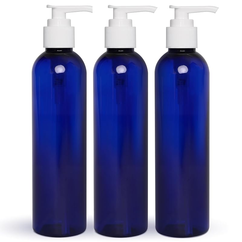 BRIGHTFROM Frascos Recarregáveis com Bomba para Loção, Plástico PETE1 Azul-Cobalto, 240 mL, Pacote com 3