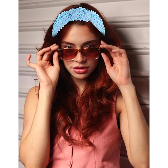 Ondder Blue Hairband - Top Knot Headband for Women, Cloth Head Bands for Women's Hair, Wide Knotted Headbands for Women Girls, Non Slip Fashion Headbands, One Size Fits All for Her