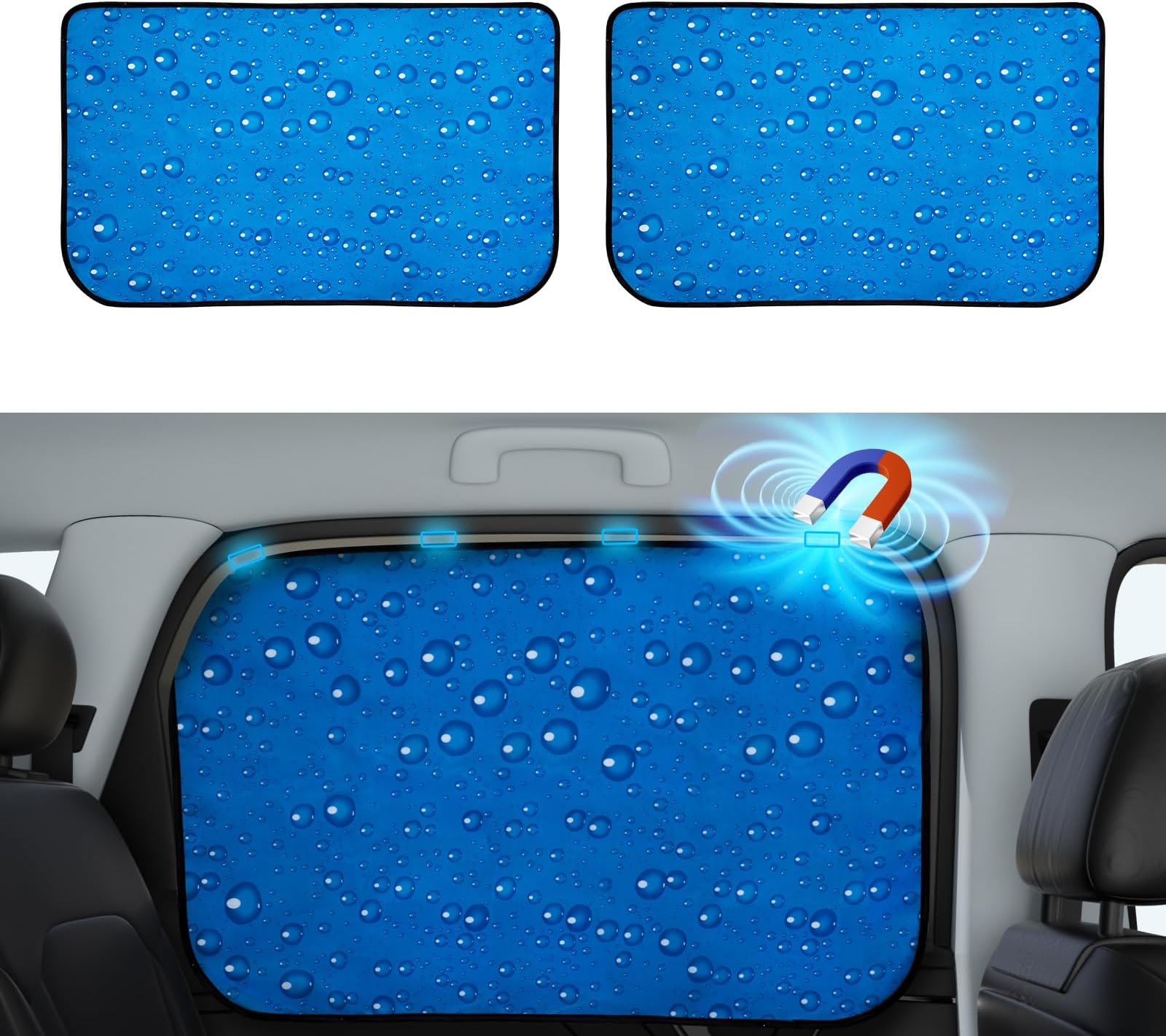 Aokway Magnetic Side Window Sun Shade -100% Block Light Car Window Shades - Car Privacy Curtains Universal Fit for Baby Naps, and Camping with UV Protection (Blue, Rear 2pcs)