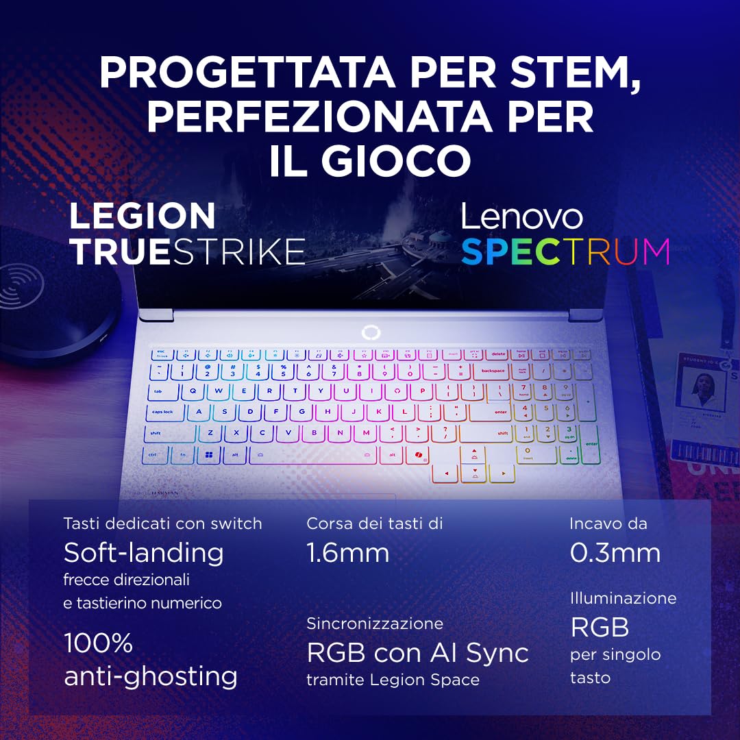 Lenovo Legion 7 Gaming Notebook OLED WQXGA 16" 240Hz, NVIDIA GeForce RTX 5060 8GB, Intel Core Ultra 7 255HX, RAM 32GB, SSD 1T, Windows 11 Home, Tastiera RGB - Laptop Gaming Premium Alte Prestazioni