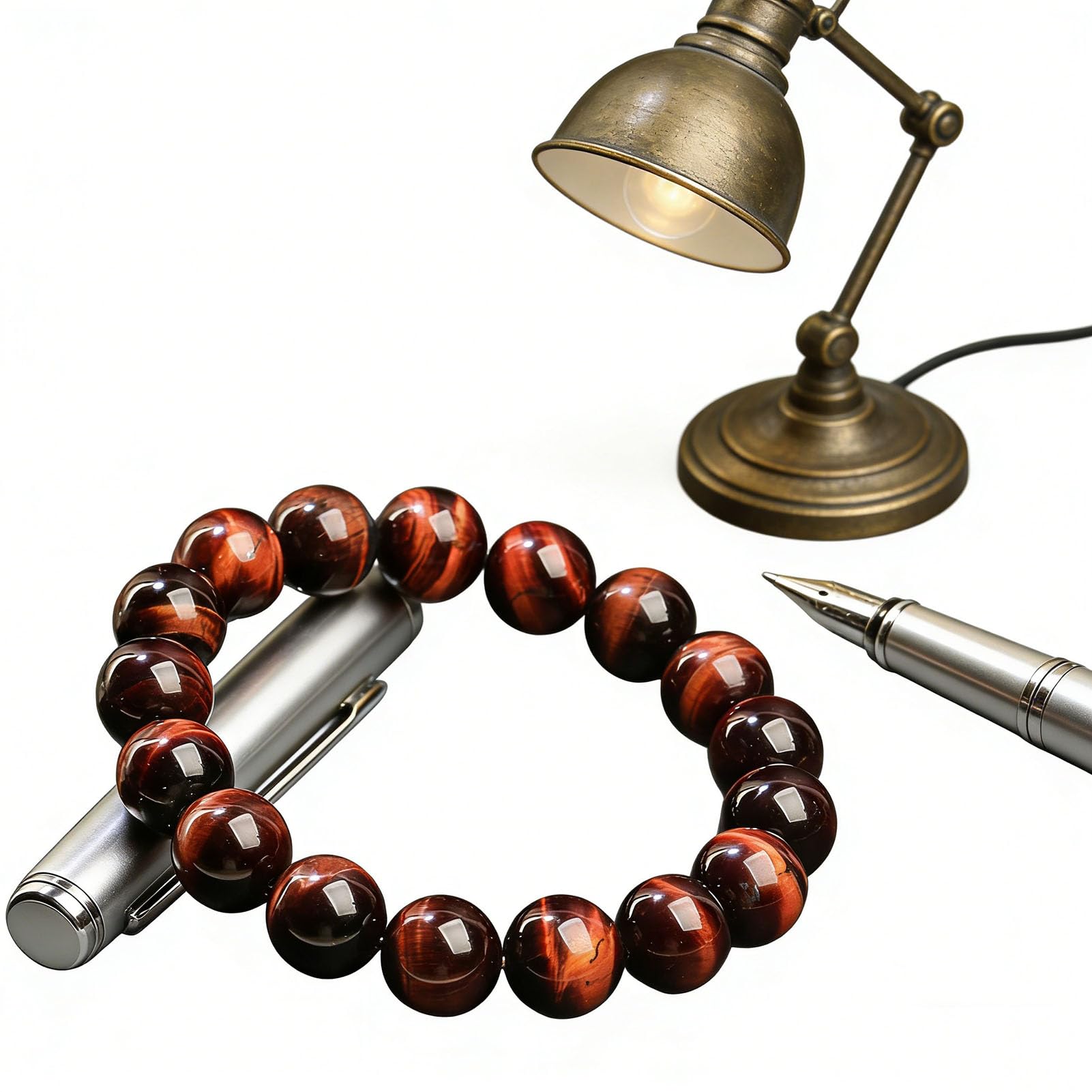 Braccialetti Elasticizzati con Perline di Cristallo Fatti a Mano per Donne e Uomini Perline Rotonde curative Bracciale con Coraggio e determinazione Bracciale con Protezione,14MM