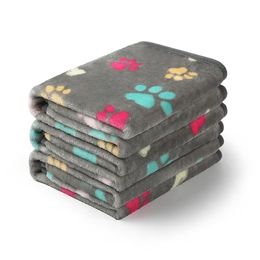 Luciphia 1 Pack 3 Blankets Fluffy Premium Fleece Pet Blanket Flannel Paw Bone Printed Throw for Dog Cat(Small 23"x16", Grey)