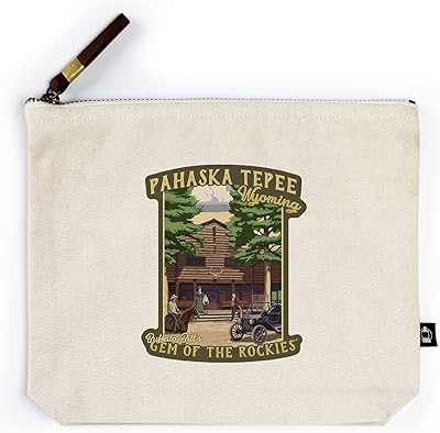 Lantern Press Cody, Wyoming, Pahaska Tepee, Vintage Cabin Scene, Contour (100% Cotton Canvas Travel Accessory Go Bag)