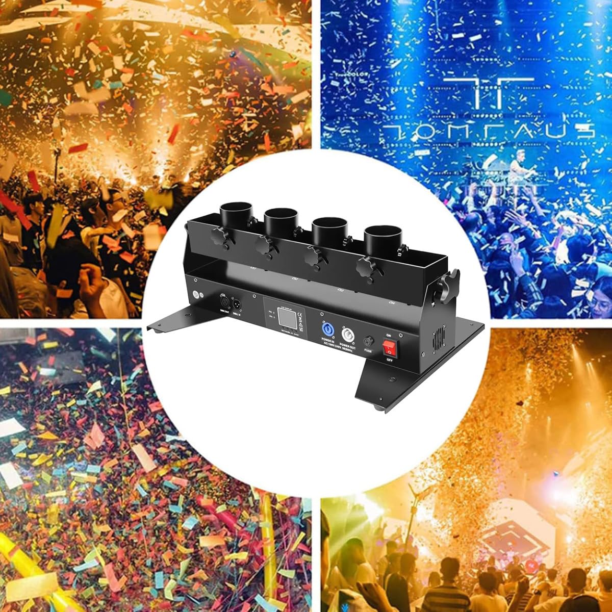 Macchina per coriandoli a 2/4 teste, lancia coriandoli elettrico con telecomando, spara coriandoli digitale per DJ, feste, discoteche, matrimoni, palchi, concerti, eventi, spettacoli,4Shots