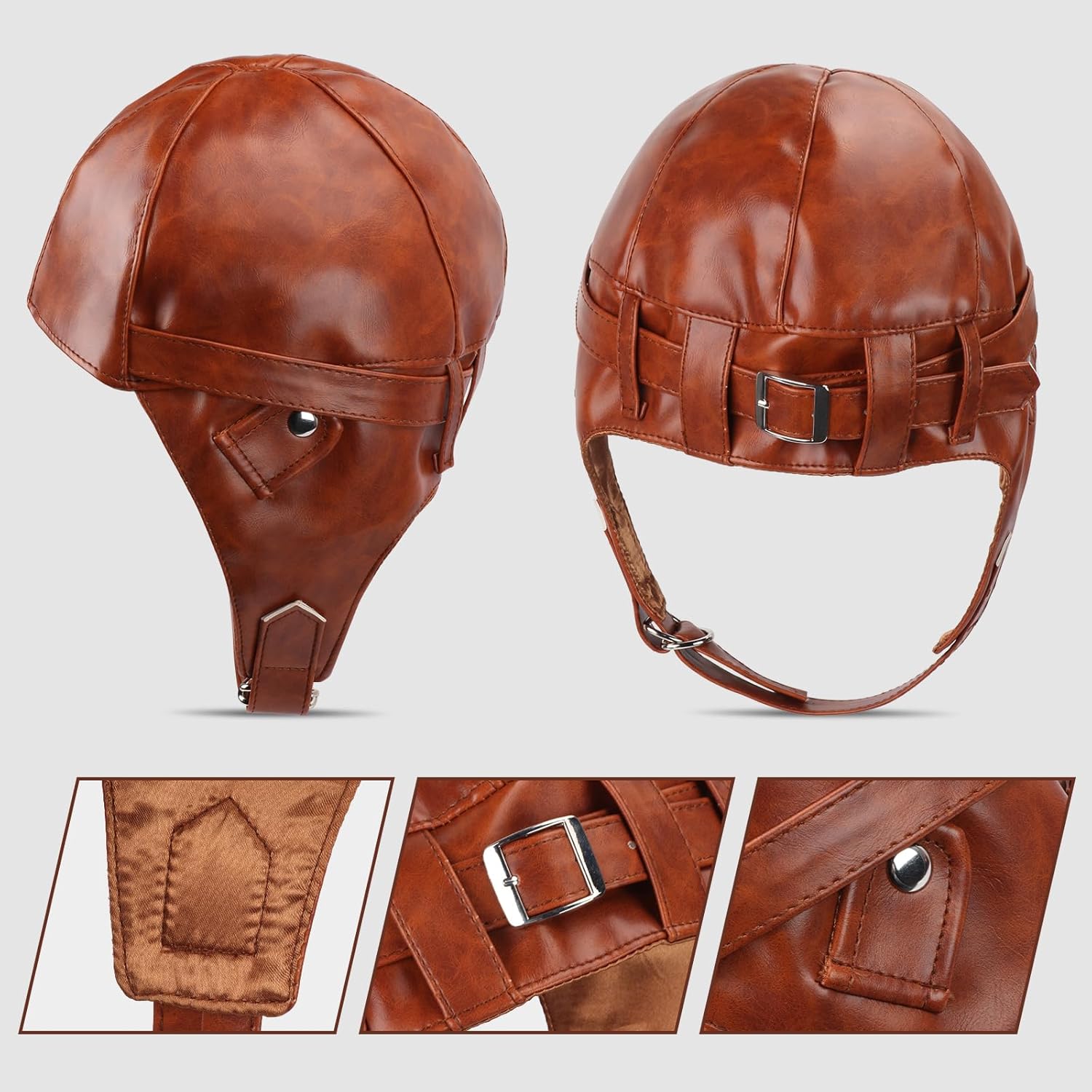 Kyson Aviator Costume 4Pcs 1920s Vintage Aviator Hat With Goggles White Scarf Brooch for Halloween Aviation Pilot Theme Party - Image 2